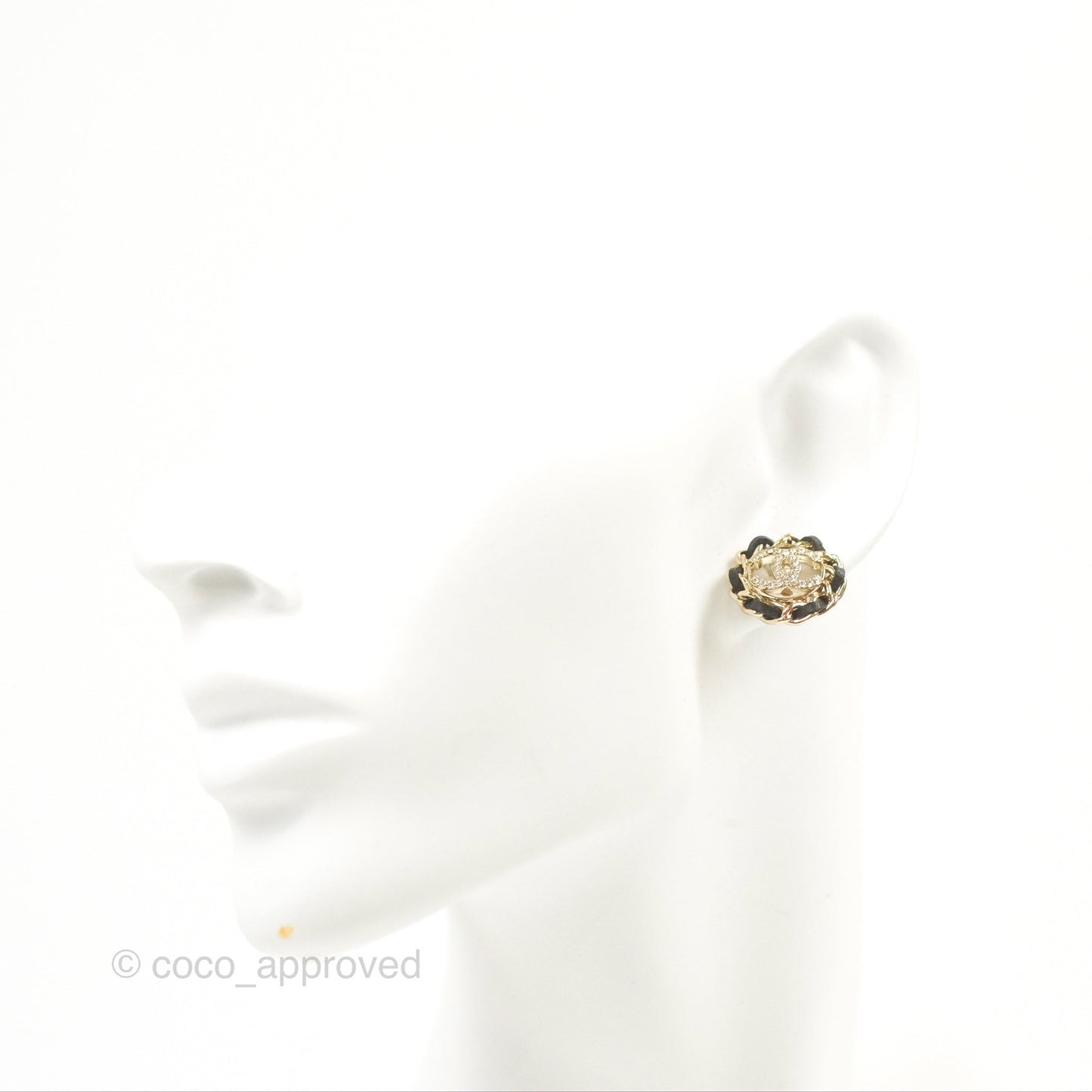 Chanel CC Crystal Woven Round Earrings Gold Tone 22S
