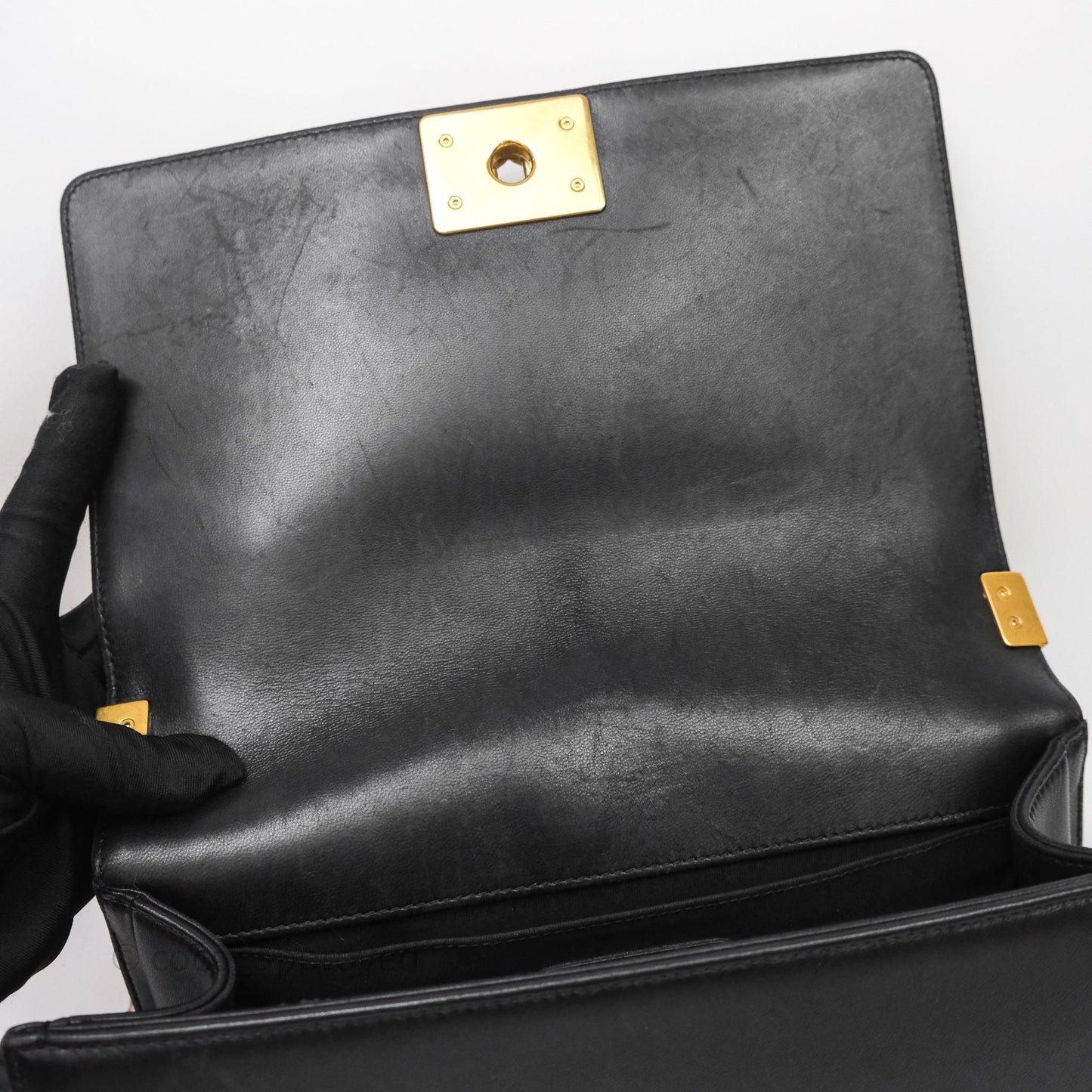 Chanel Medium Boy Quilted Black Lambskin Aged Gold Hardware