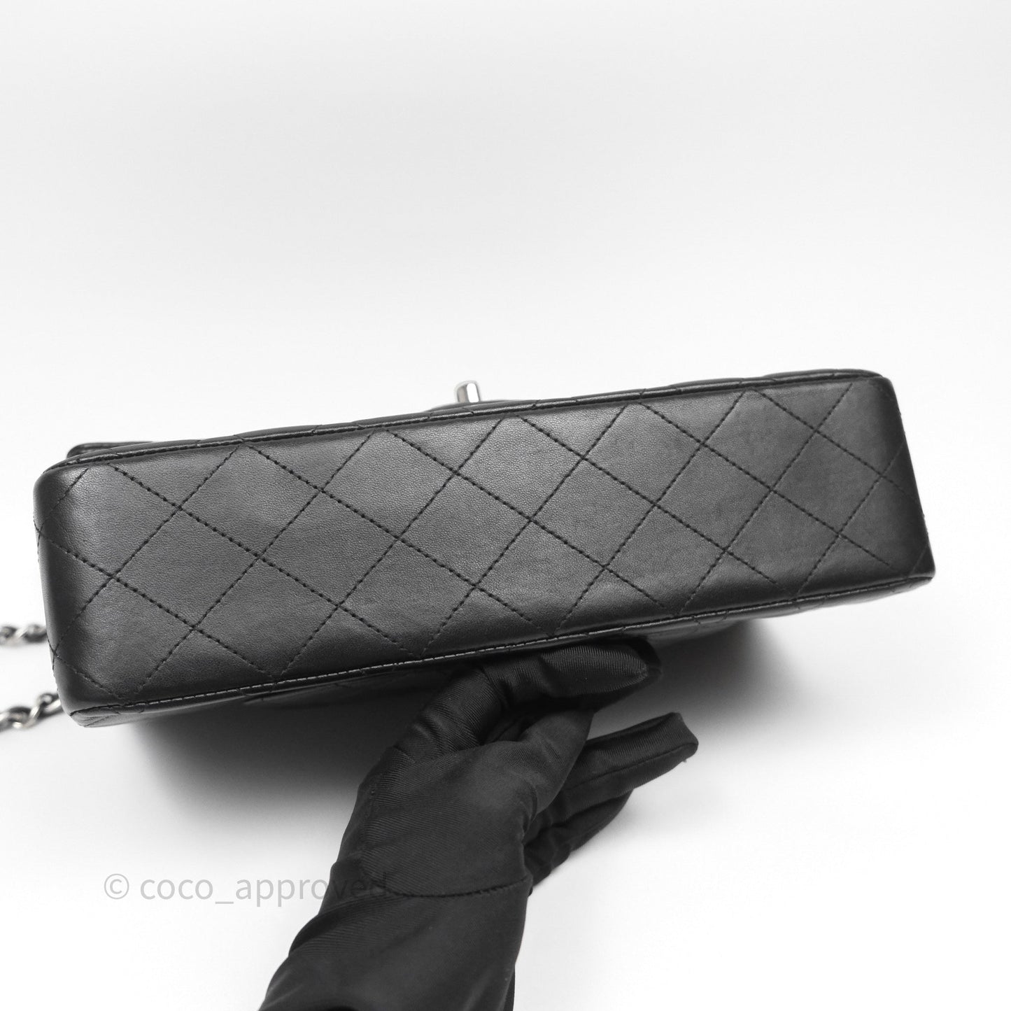 Chanel Classic M/L Medium Flap Quilted Black Lambskin Silver Hardware