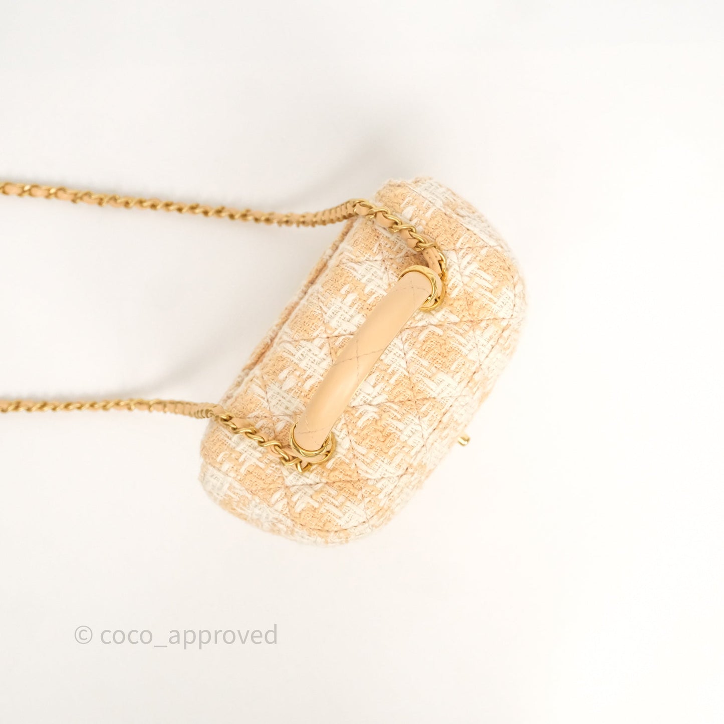 Chanel Vanity Case with Top Handle Orange Apricot Tweed Aged Gold Hardware