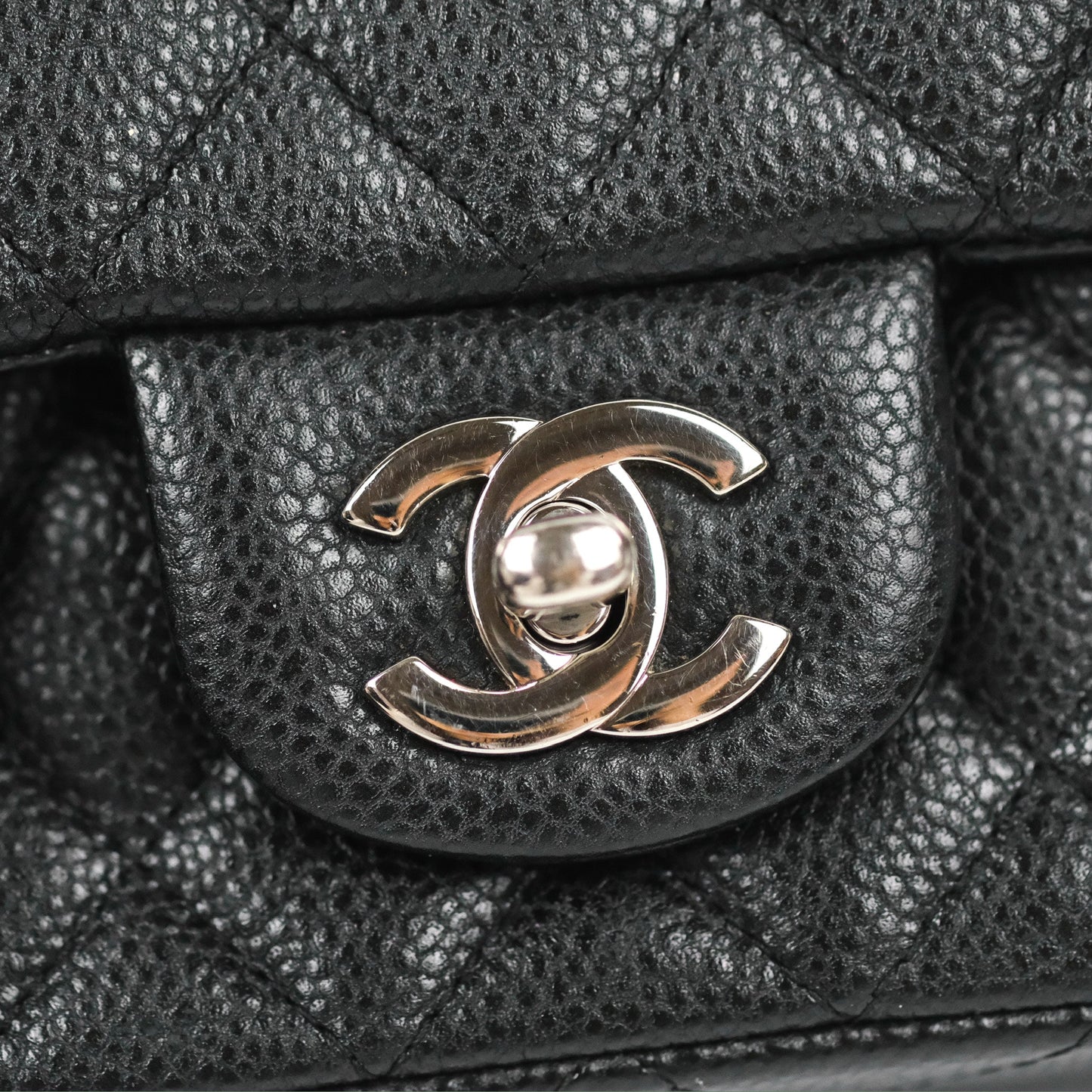 Chanel Quilted Mini Rectangular Flap Black Caviar Silver Hardware