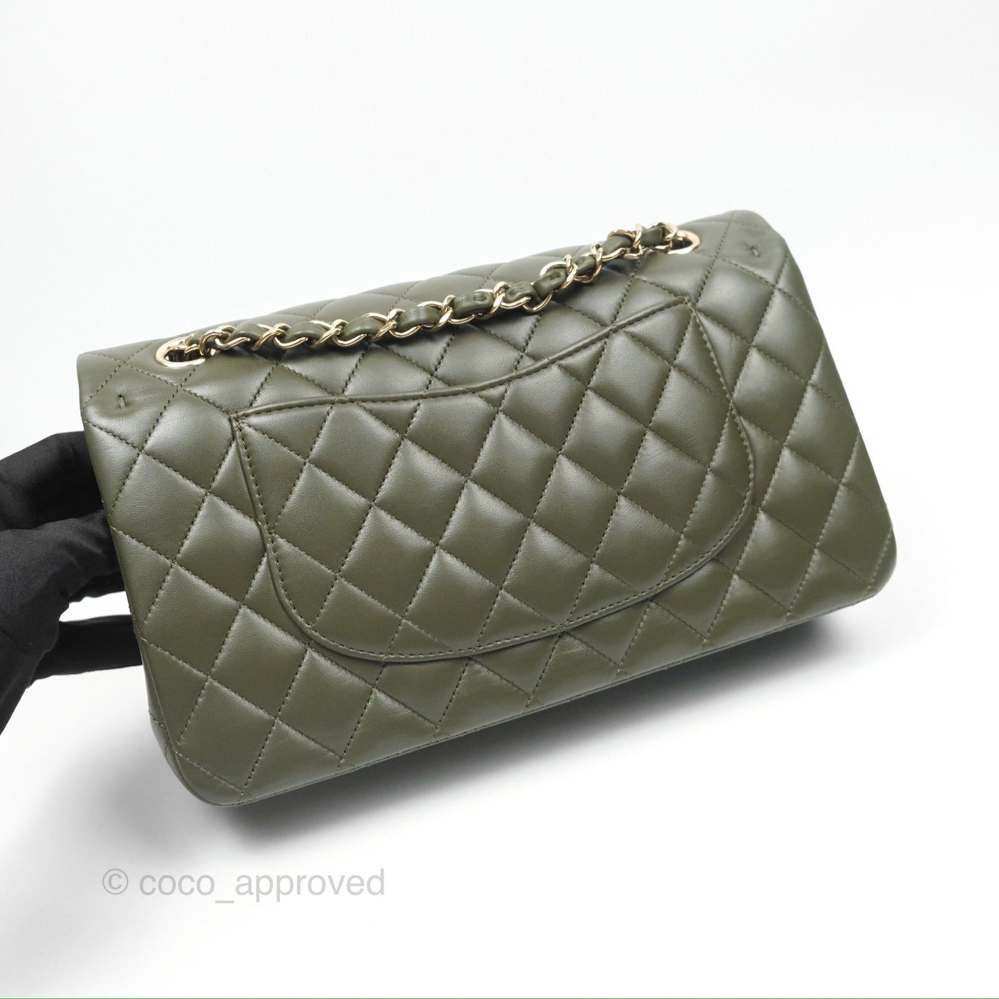 Chanel Classic M/L Medium Flap Quilted Lambskin Army Green Gold Hardware