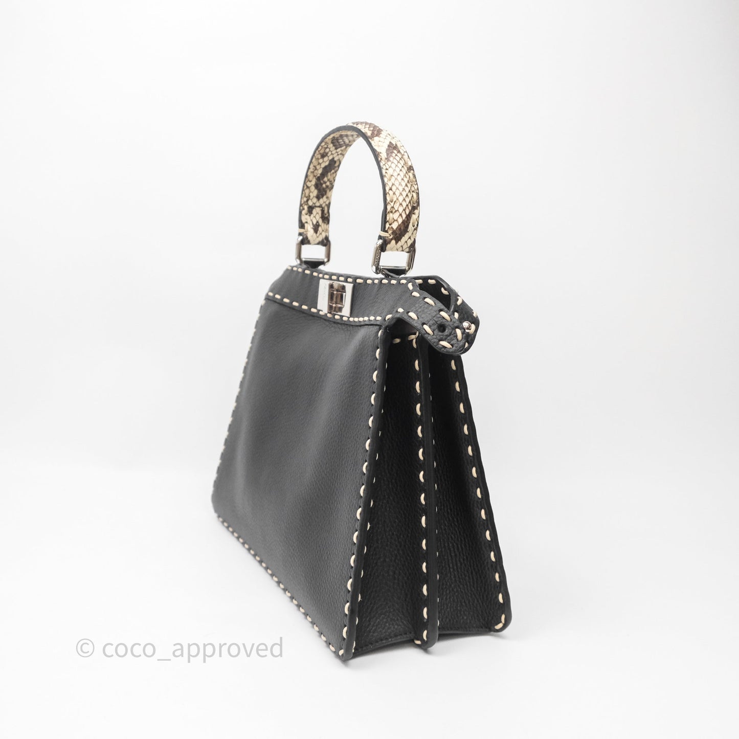 Fendi Peekaboo ISeeU Python Handle Handbag Black Calfskin Silver Hardware