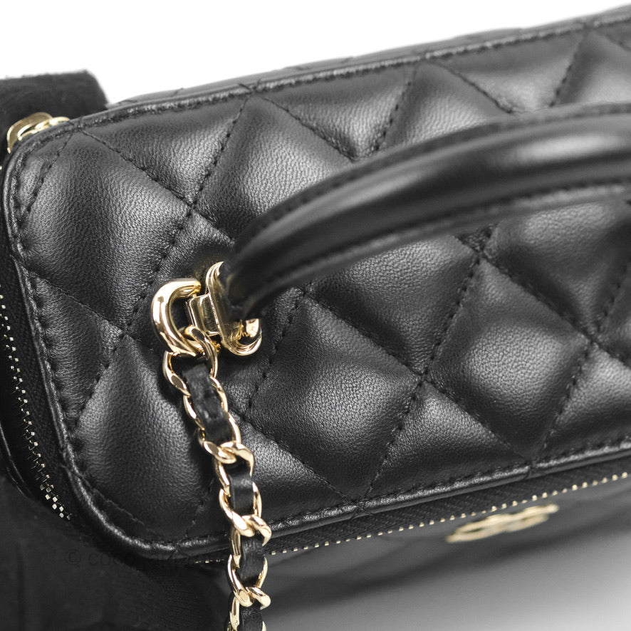 Chanel Vanity Rectangular Top Handle Black Lambskin Gold Hardware