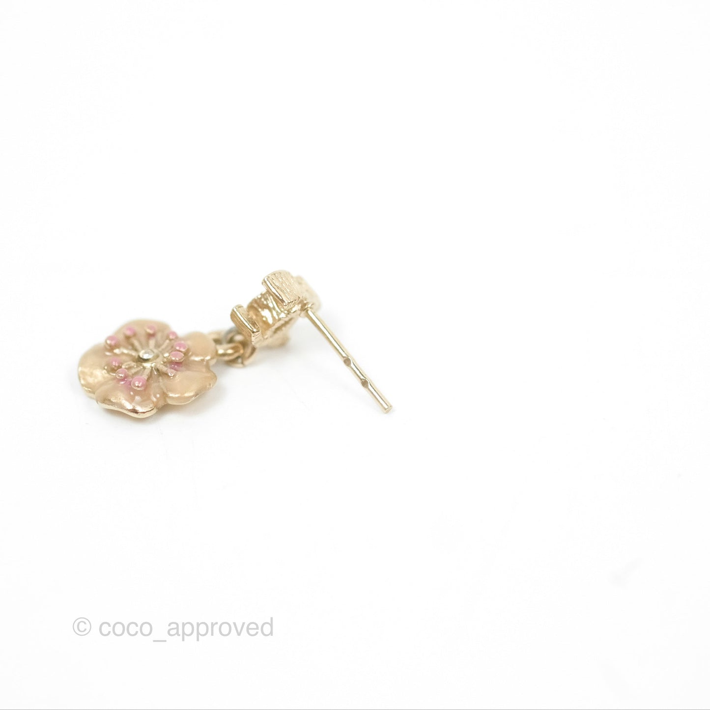 Chanel CC Camellia Drop Earrings Gold Tone 13C