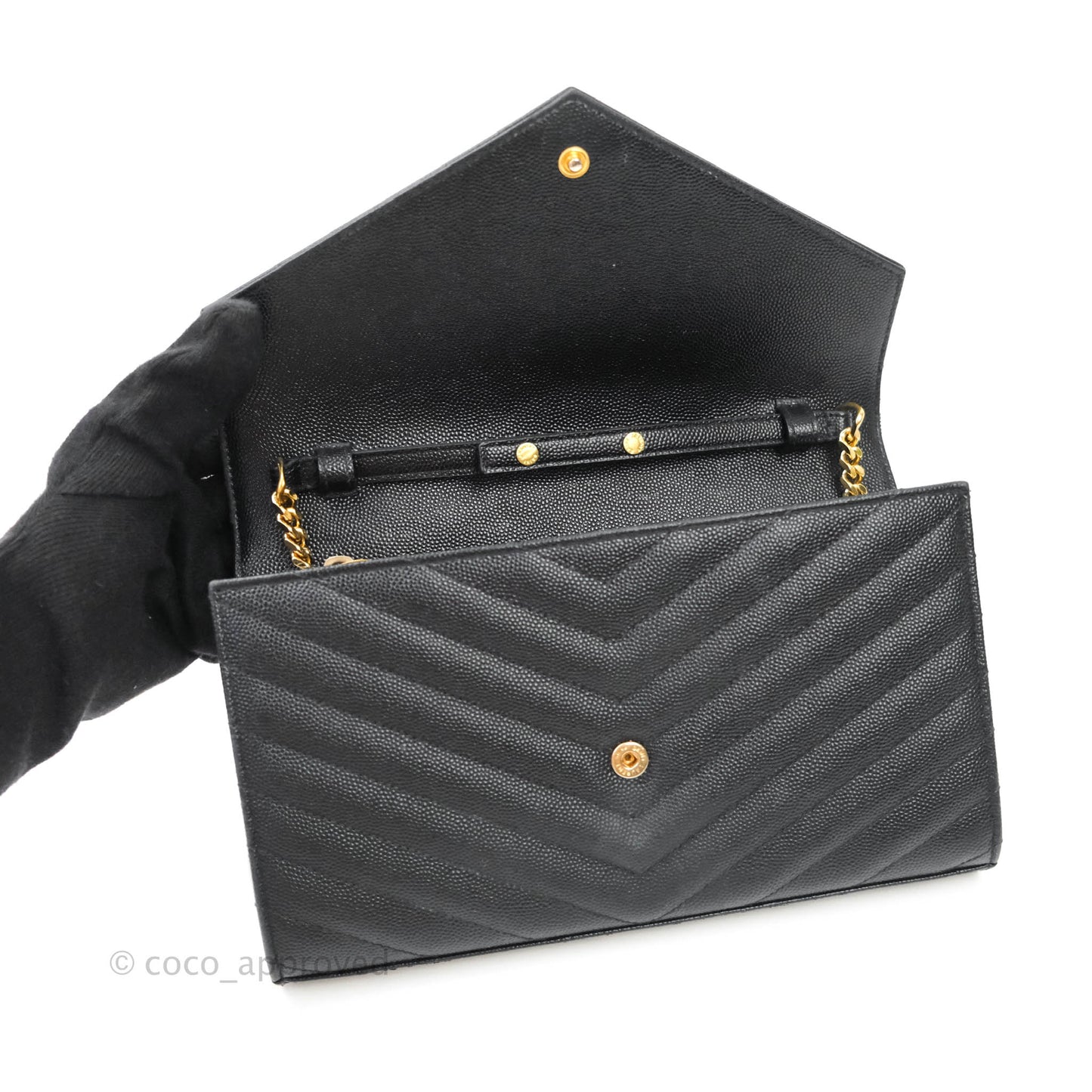 Saint Laurent Wallet on Chain Large Black Grained Leather Gold Hardware