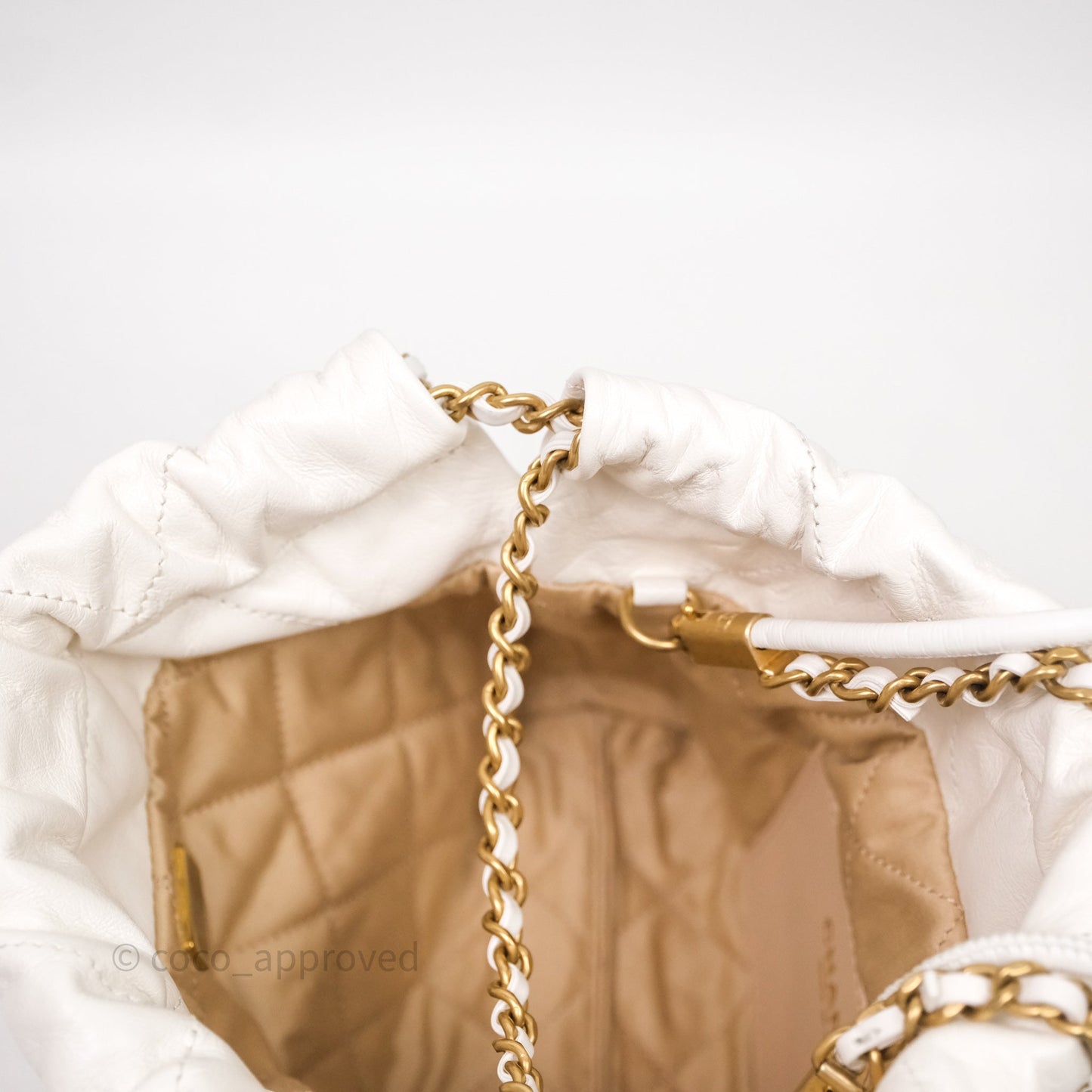 Chanel 22 Mini Bag White Calfskin Aged Gold Hardware