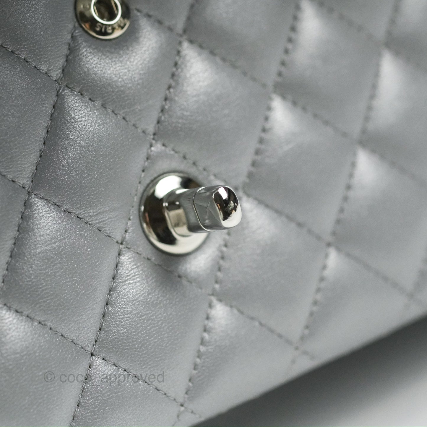 Chanel Classic M/L Medium Flap Quilted Pearly Silver Silver Hardware 23P