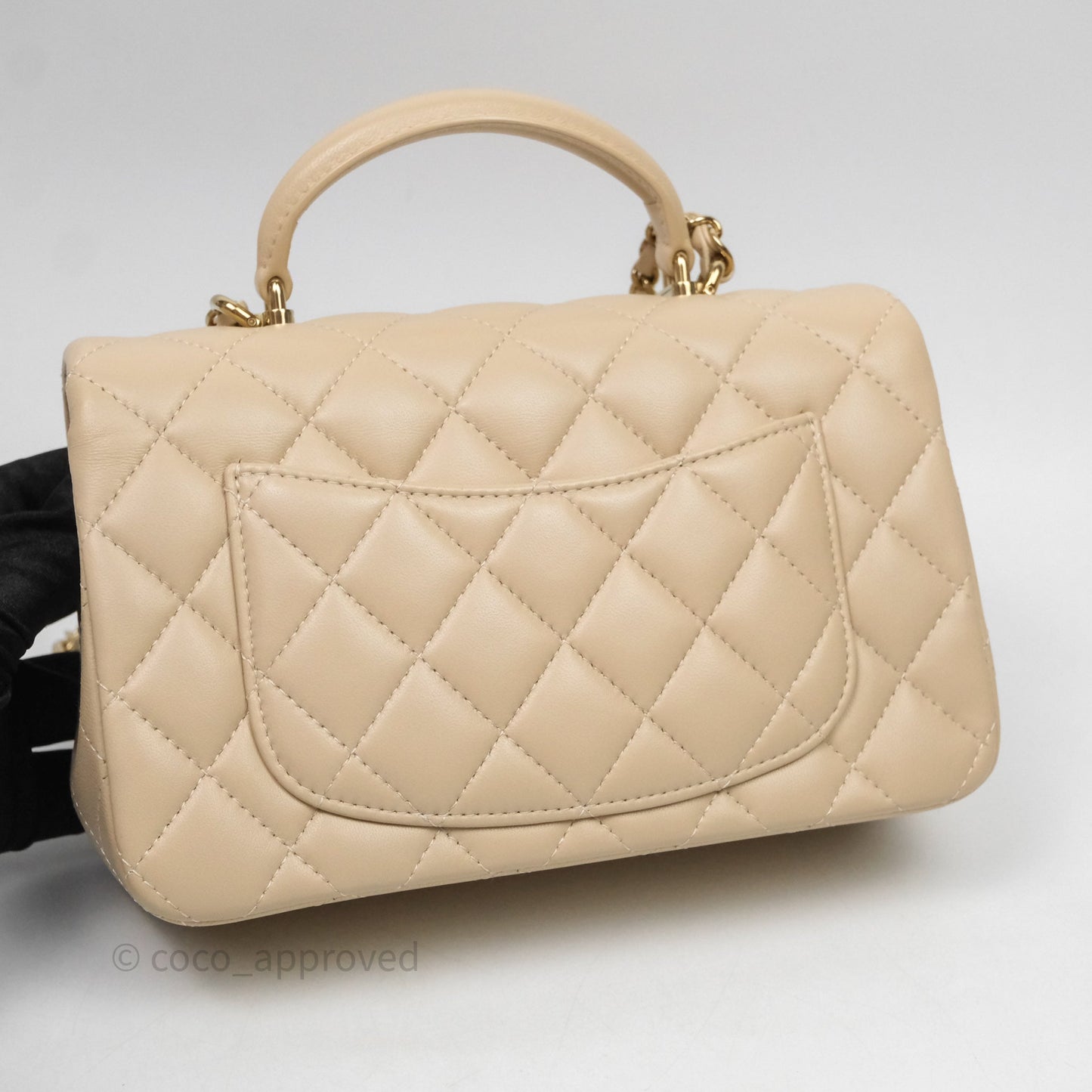 Chanel Top Handle Mini Rectangular Flap Beige Lambskin Shiny Gold Hardware