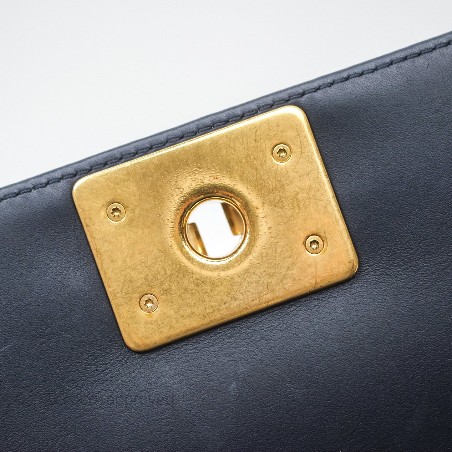 Chanel Medium Boy Chevron Navy Caviar/ Calfskin/ Suede Aged Gold Hardware