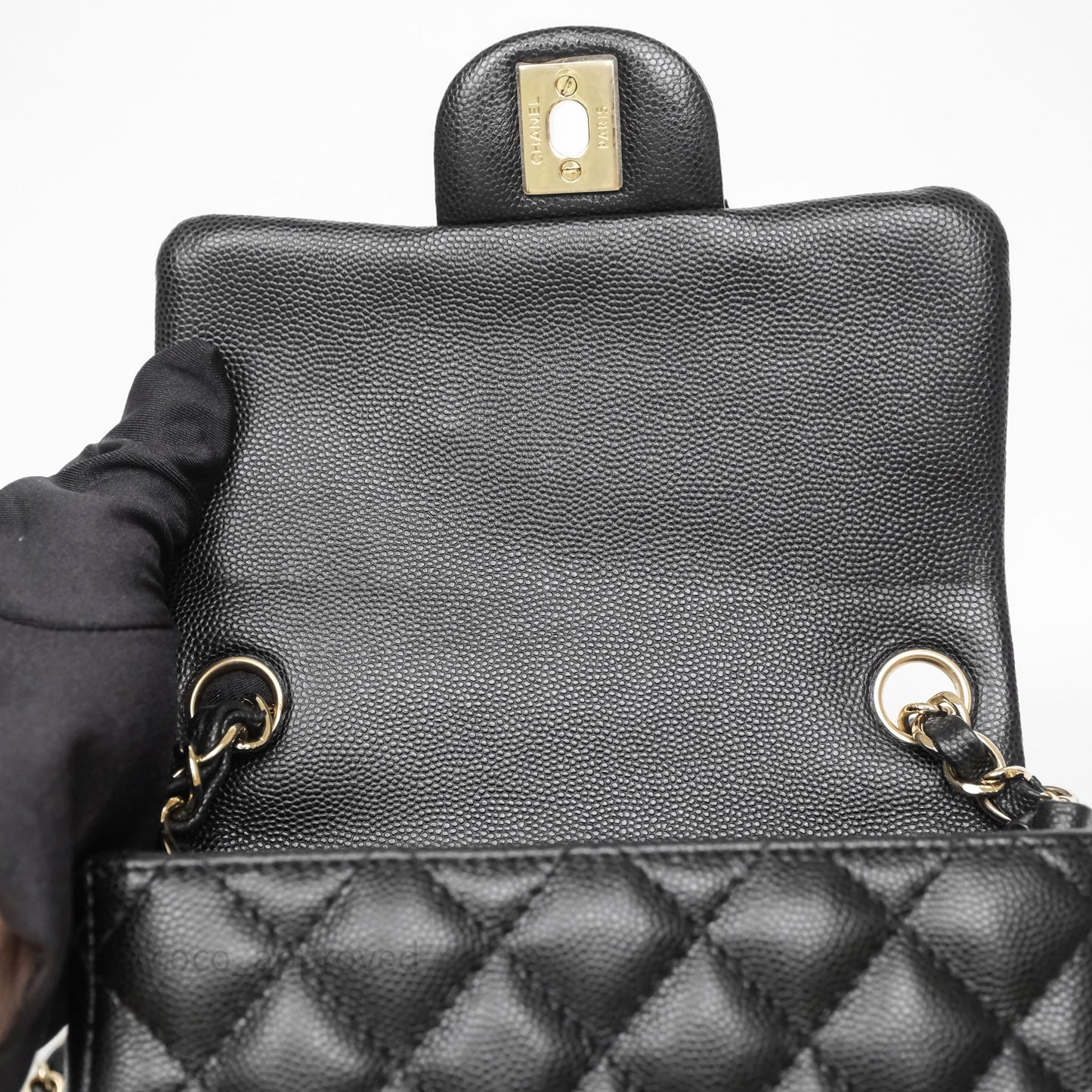Chanel Mini Square Black Caviar Gold Hardware