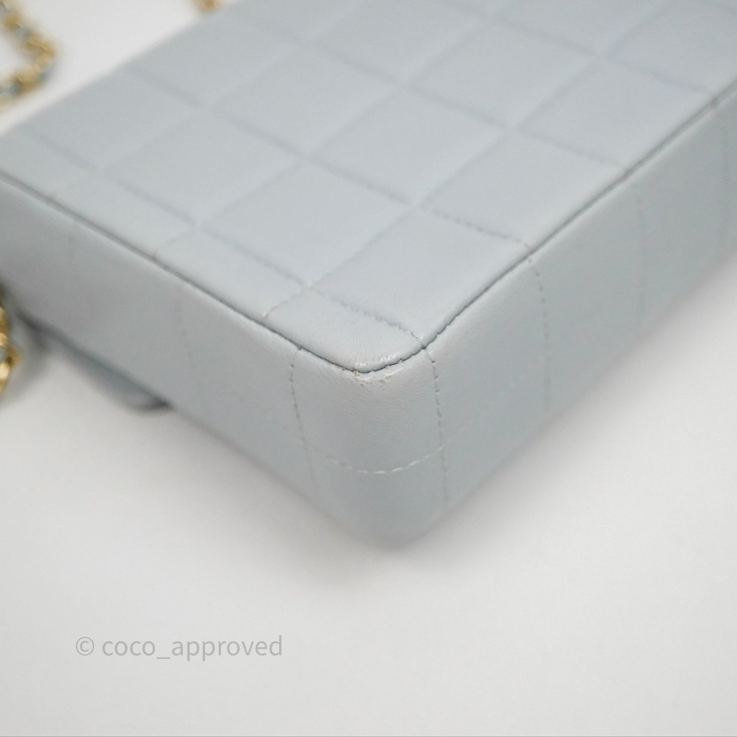Chanel East West Chocolate Bar Flap Bag Blue Lambskin 24K Gold Hardware