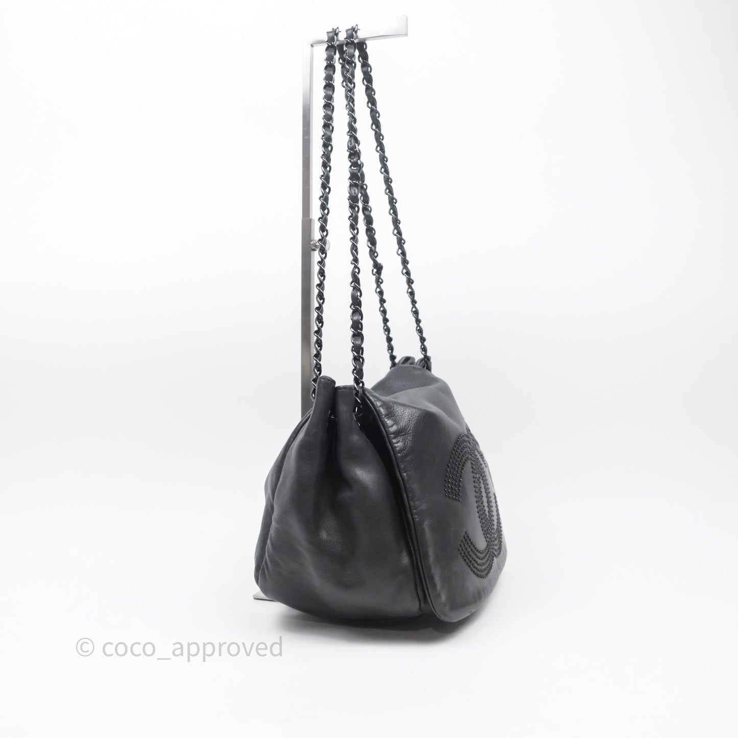 Chanel Lambskin Studded Accordion Black CC Flap Bag So Black Hardware