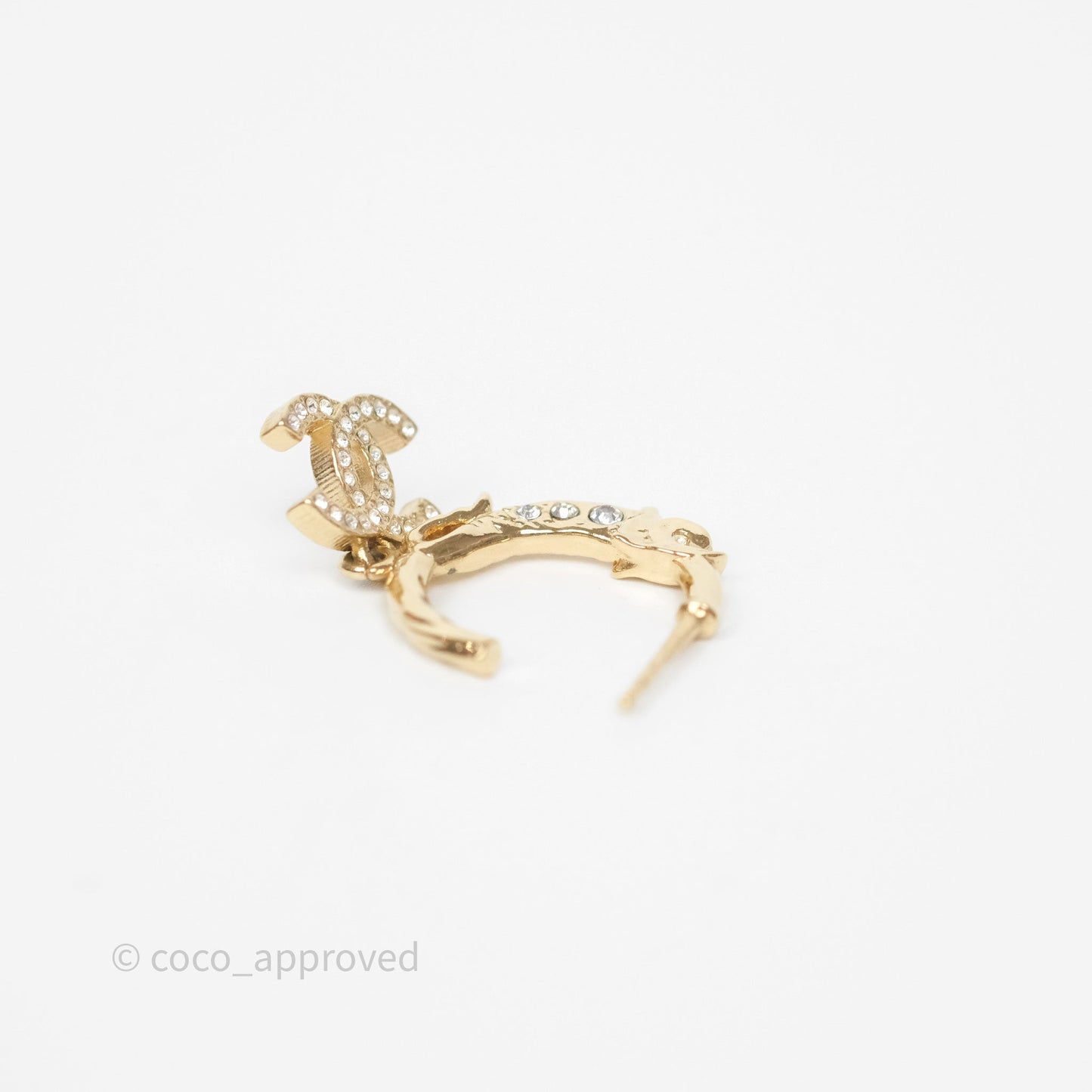 Chanel CC Crystal Hoop Earrings Gold Tone 23C