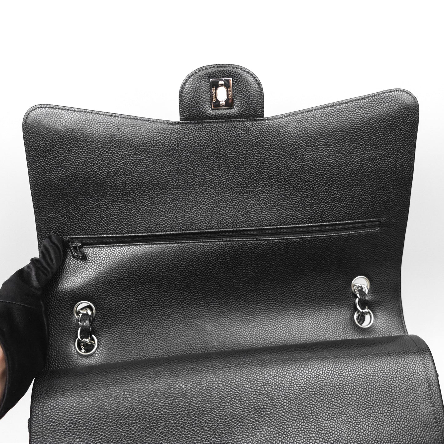 Chanel Quilted Maxi Double Flap Black Caviar Silver Hardware