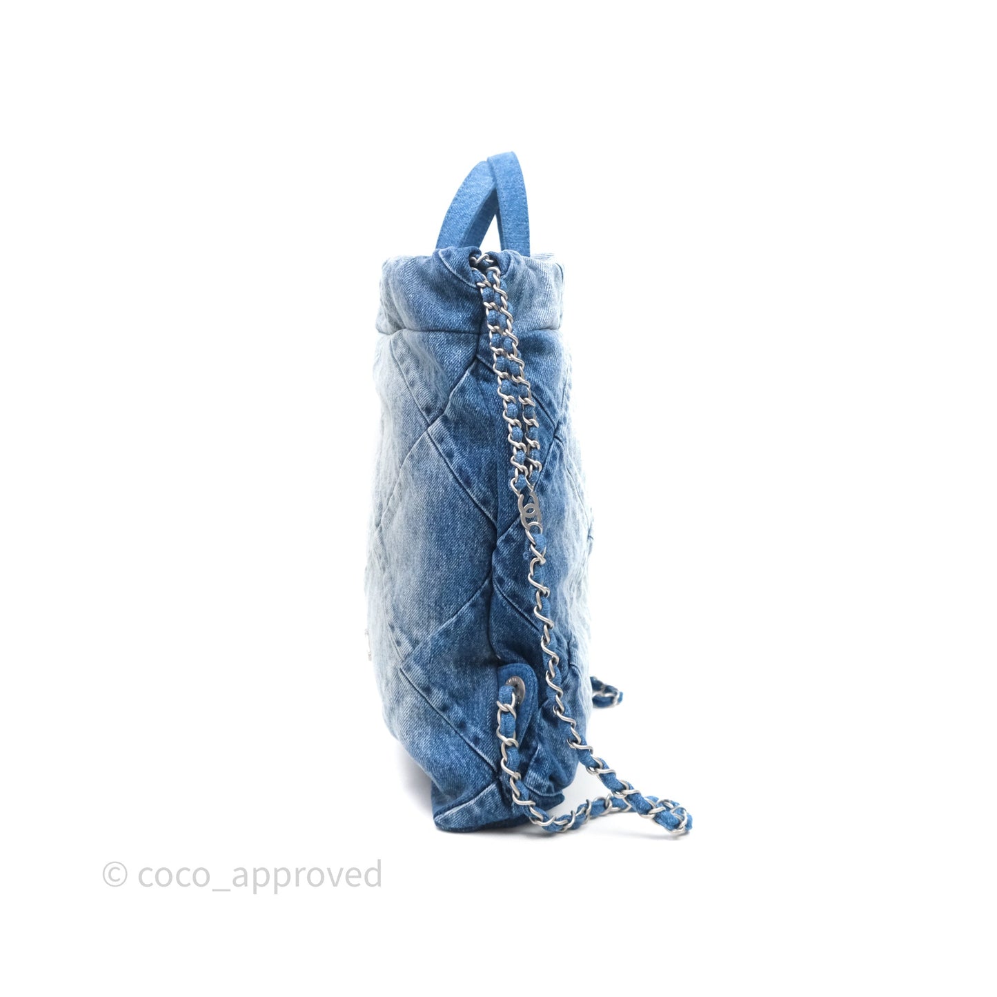 Chanel 22 Small Backpack Blue Denim Ruthenium Hardware