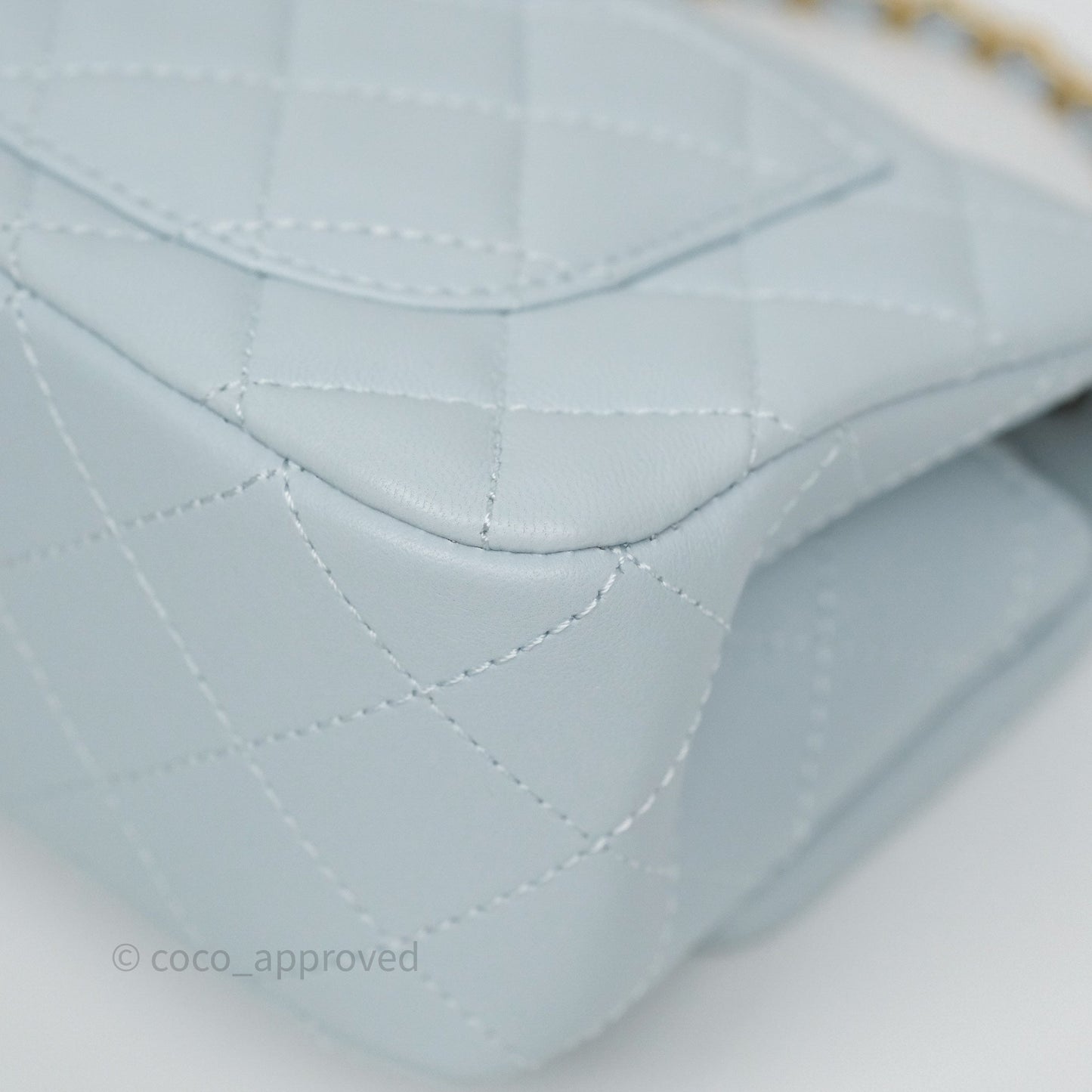 Chanel Pearl Crush Mini Rectangular Light Blue Lambskin Aged Gold Hardware