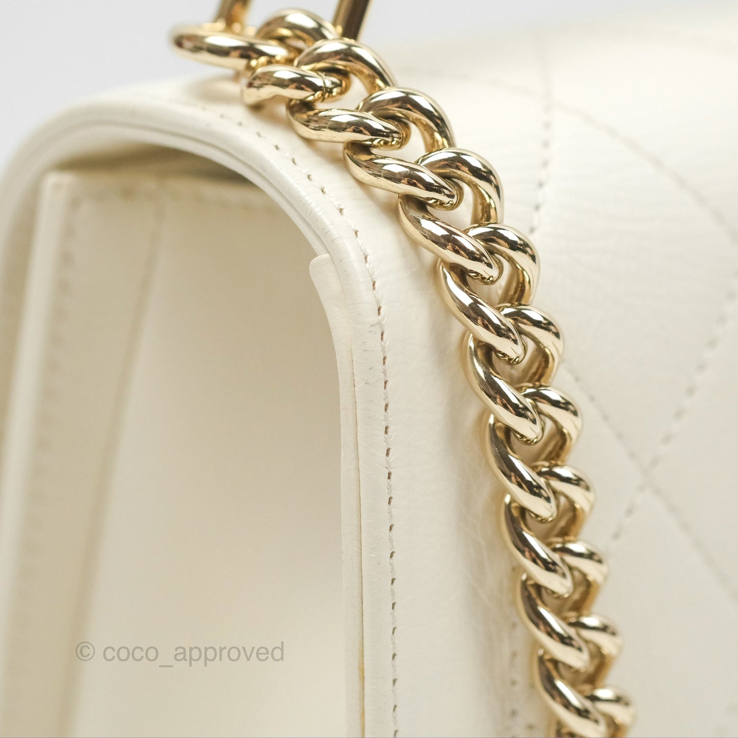 Chanel Quilted Label Click Flap Bag White Grained Calfskin Gold Hardware