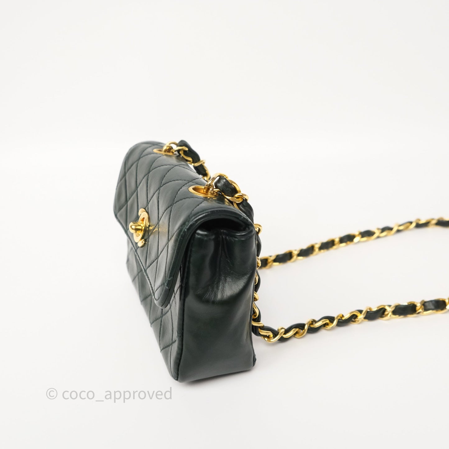 Chanel Vintage Mini Flap Bag Dark Green Lambskin Gold Hardware