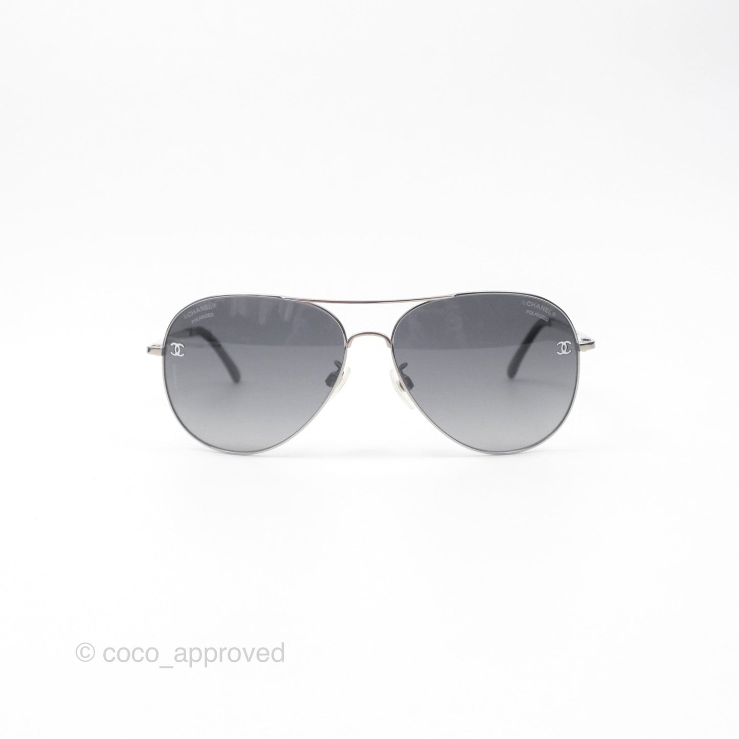 Chanel 4189 Pilot Sunglasses in Titanium and Calfskin Grey Lense
