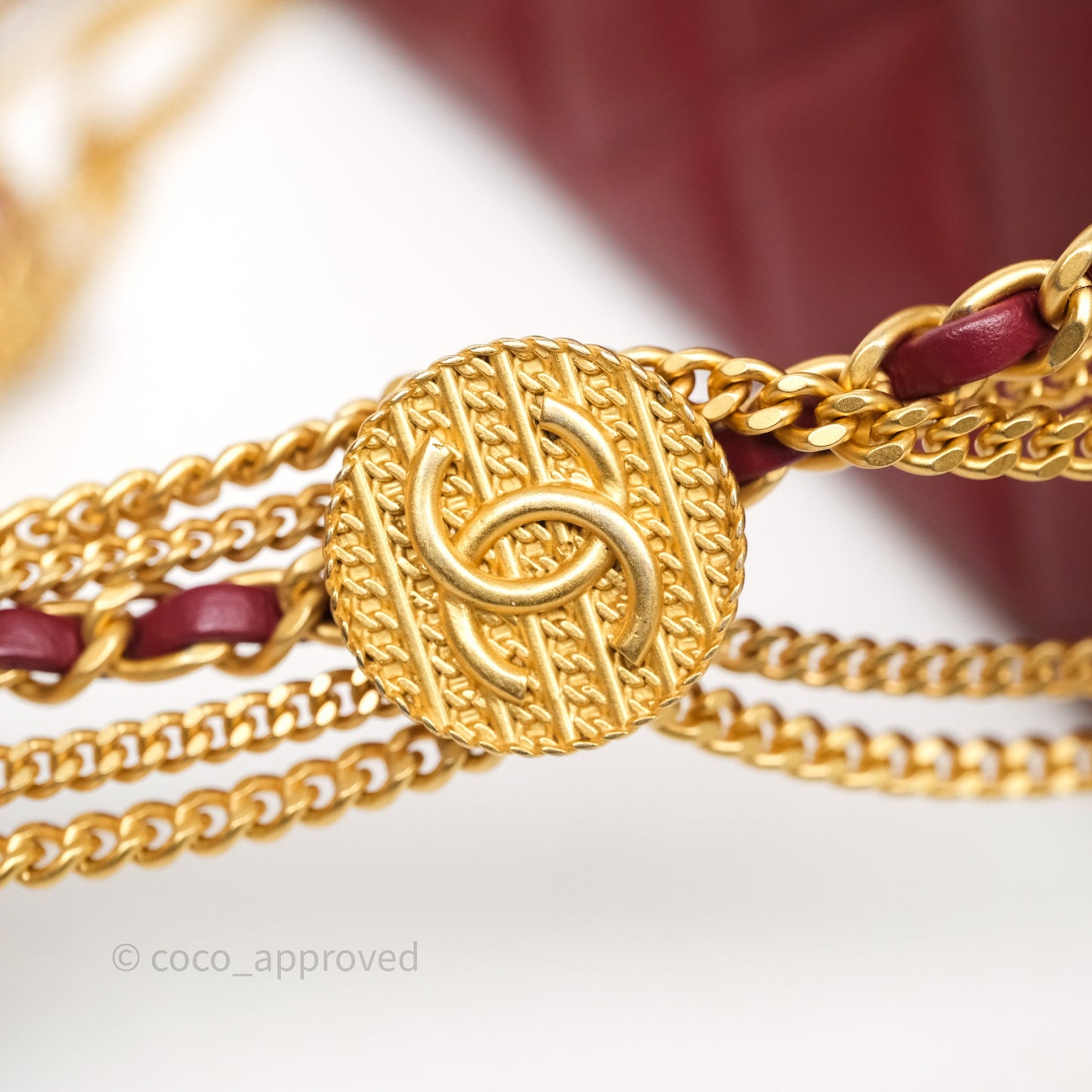 Chanel Quilted Accordion Flap Bag with Button on Chain Burgundy Lambskin Aged Gold Hardware 22A