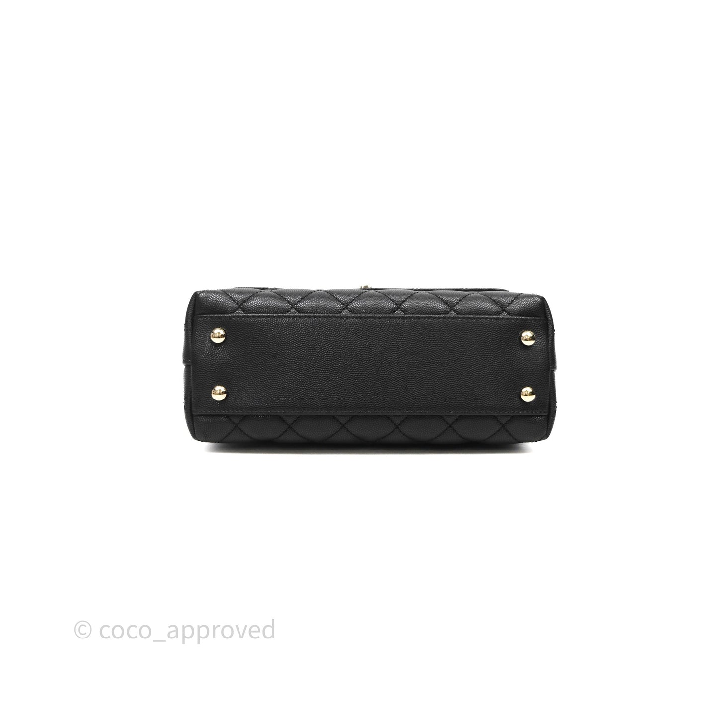 Chanel Mini Coco Handle Quilted Black Caviar Light Gold Hardware Lizard Embossed Handle