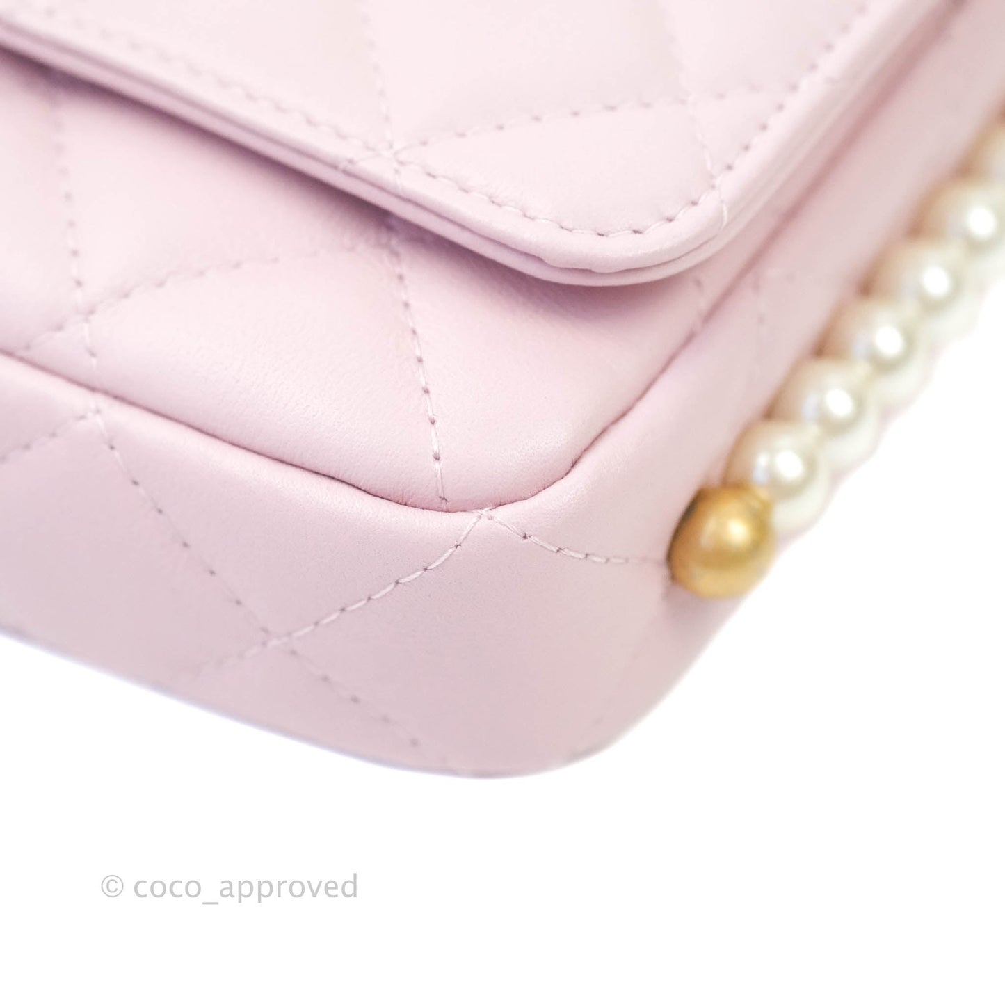 Chanel Quilted Wallet On Chain WOC With Pearl Chain Pink Aged Gold Hardware