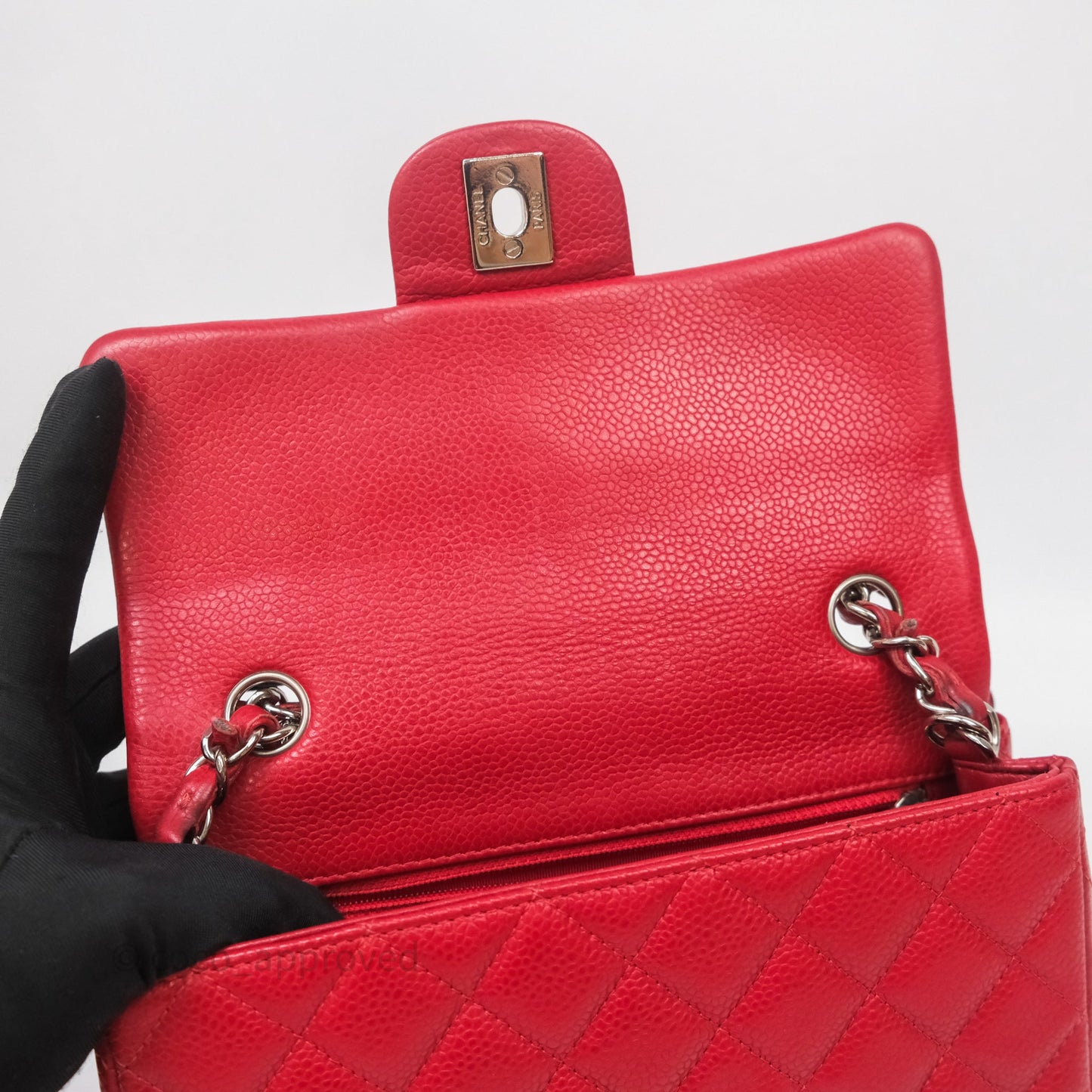 Chanel Quilted Mini Rectangular Flap Red Caviar Silver Hardware