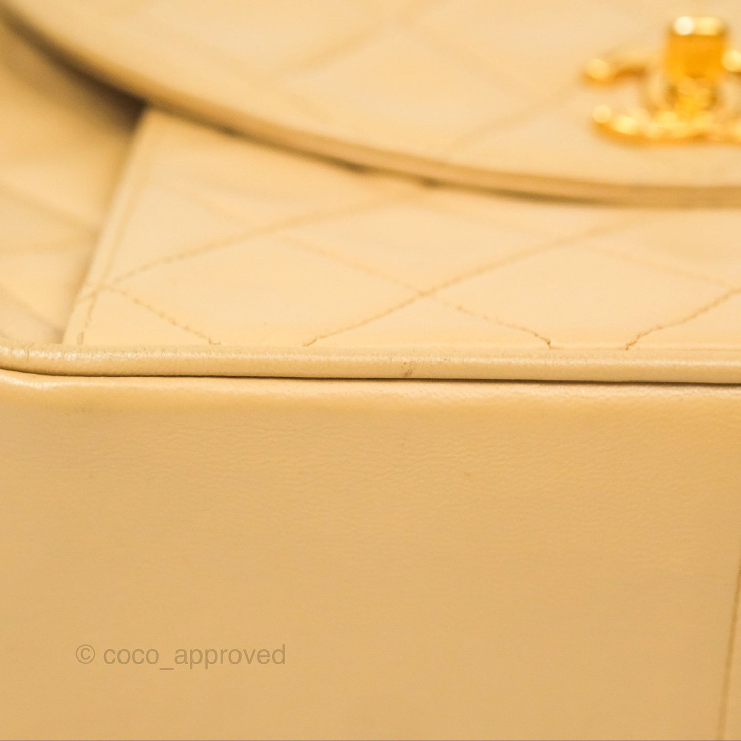 Chanel Vintage Round Flap Bag Quilted Beige Lambskin Gold Hardware