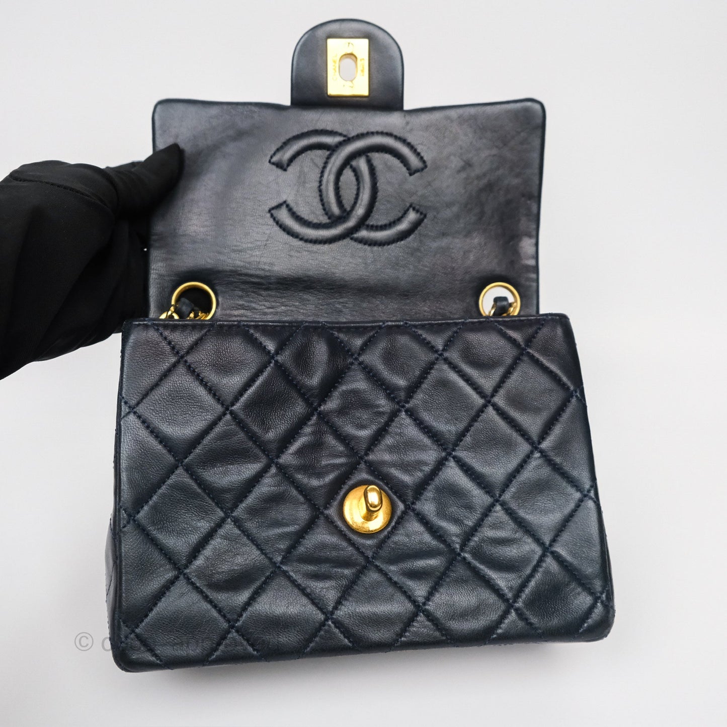 Chanel Vintage Mini Square Navy Lambskin 24K Gold Hardware