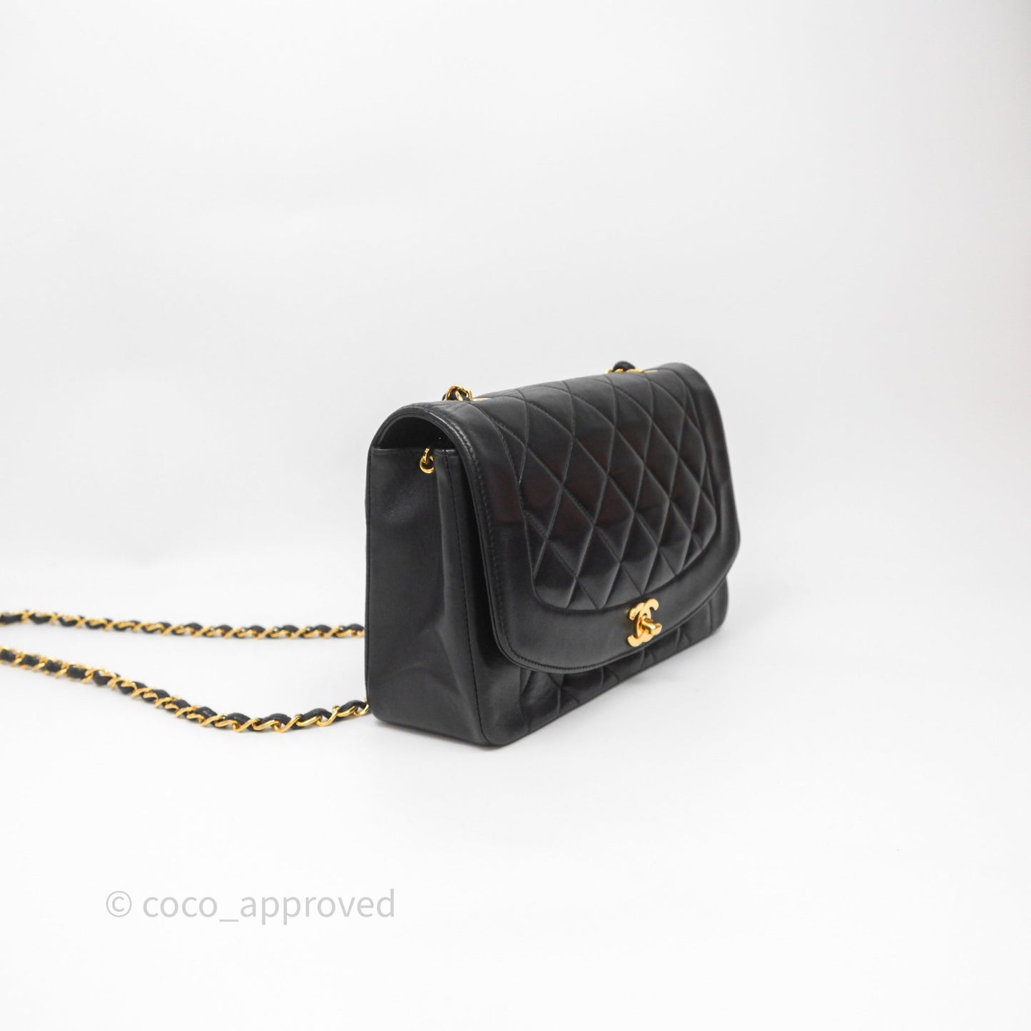 Chanel Vintage Medium Classic Diana Flap Bag Black Lambskin 24K Gold Hardware