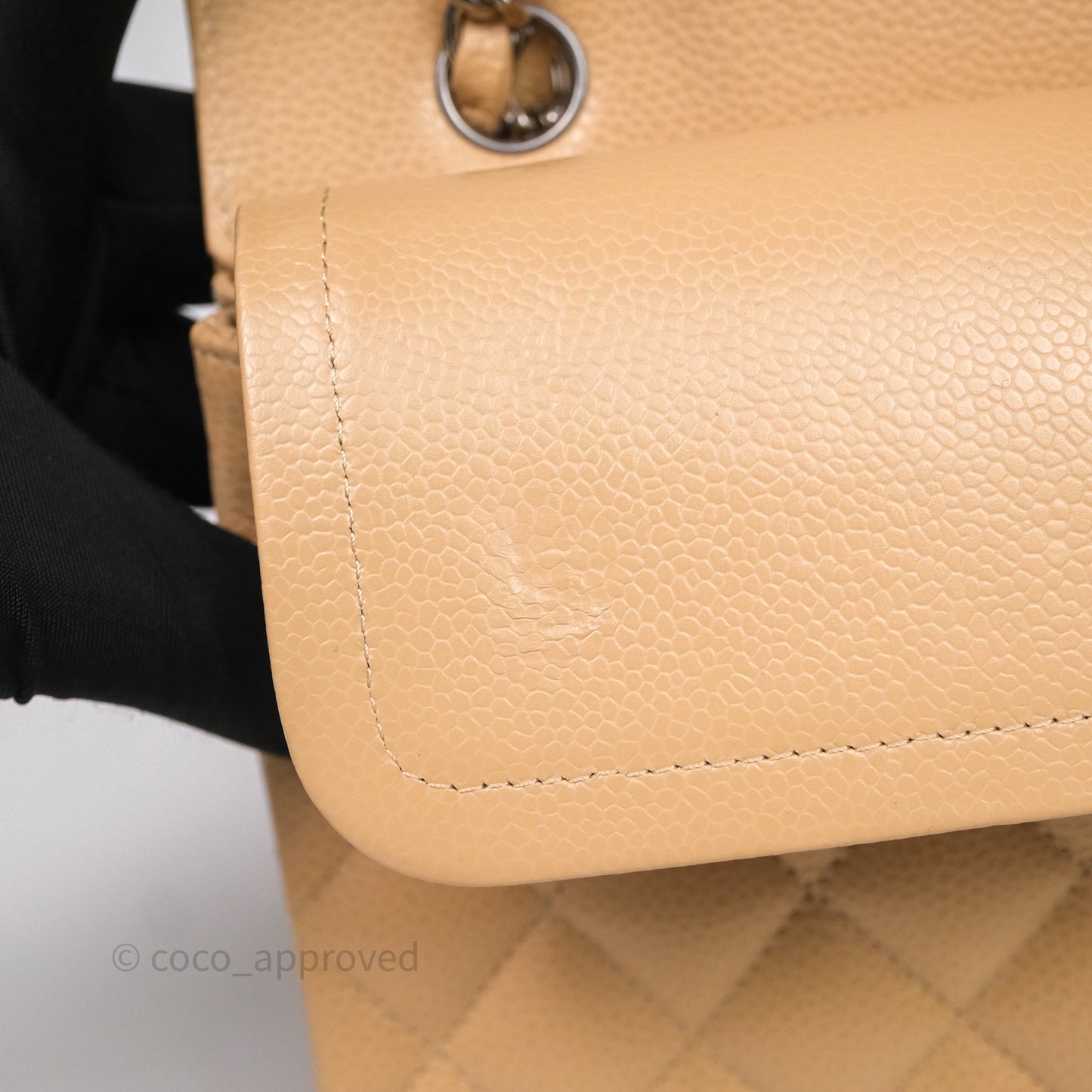 Chanel Classic M/L Medium Flap Quilted Beige Caviar Silver Hardware