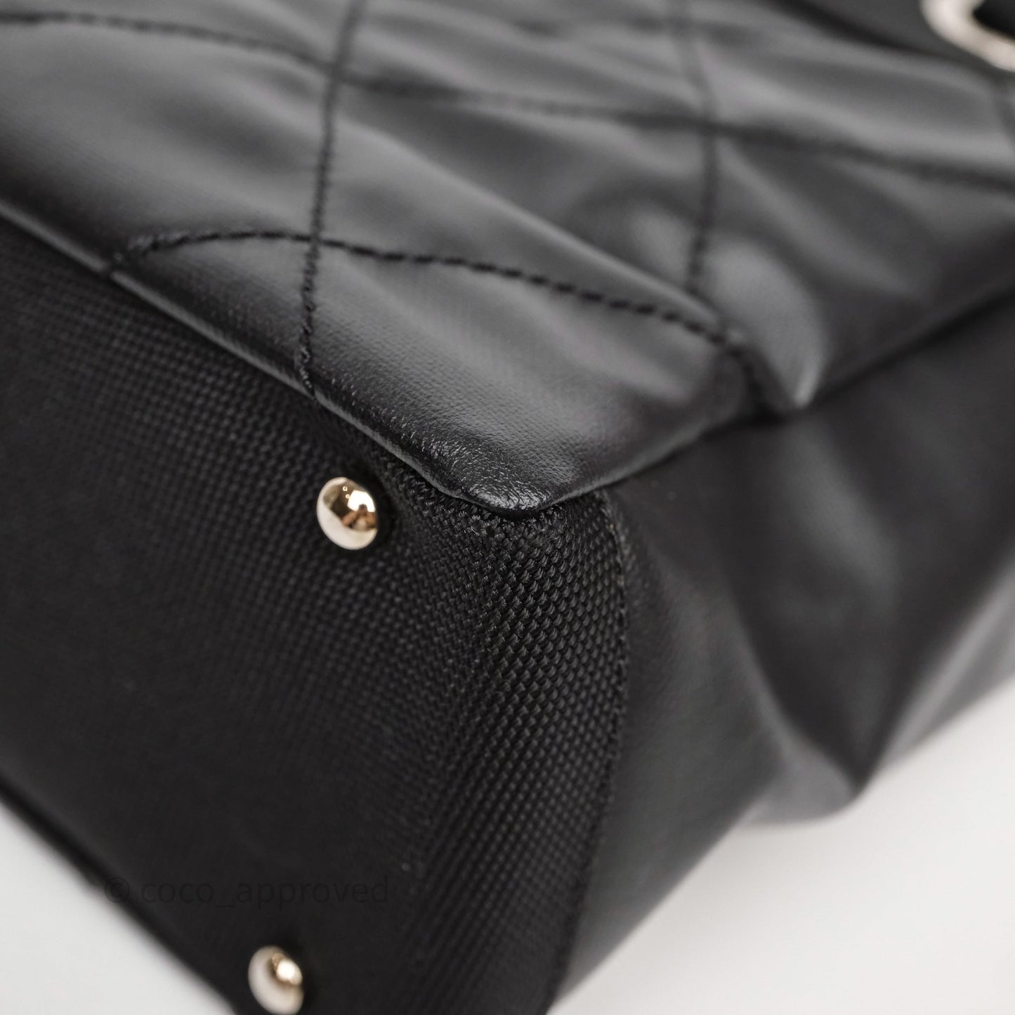 Chanel Quilted Paris Biarritz Tote PM Black Coated Canvas