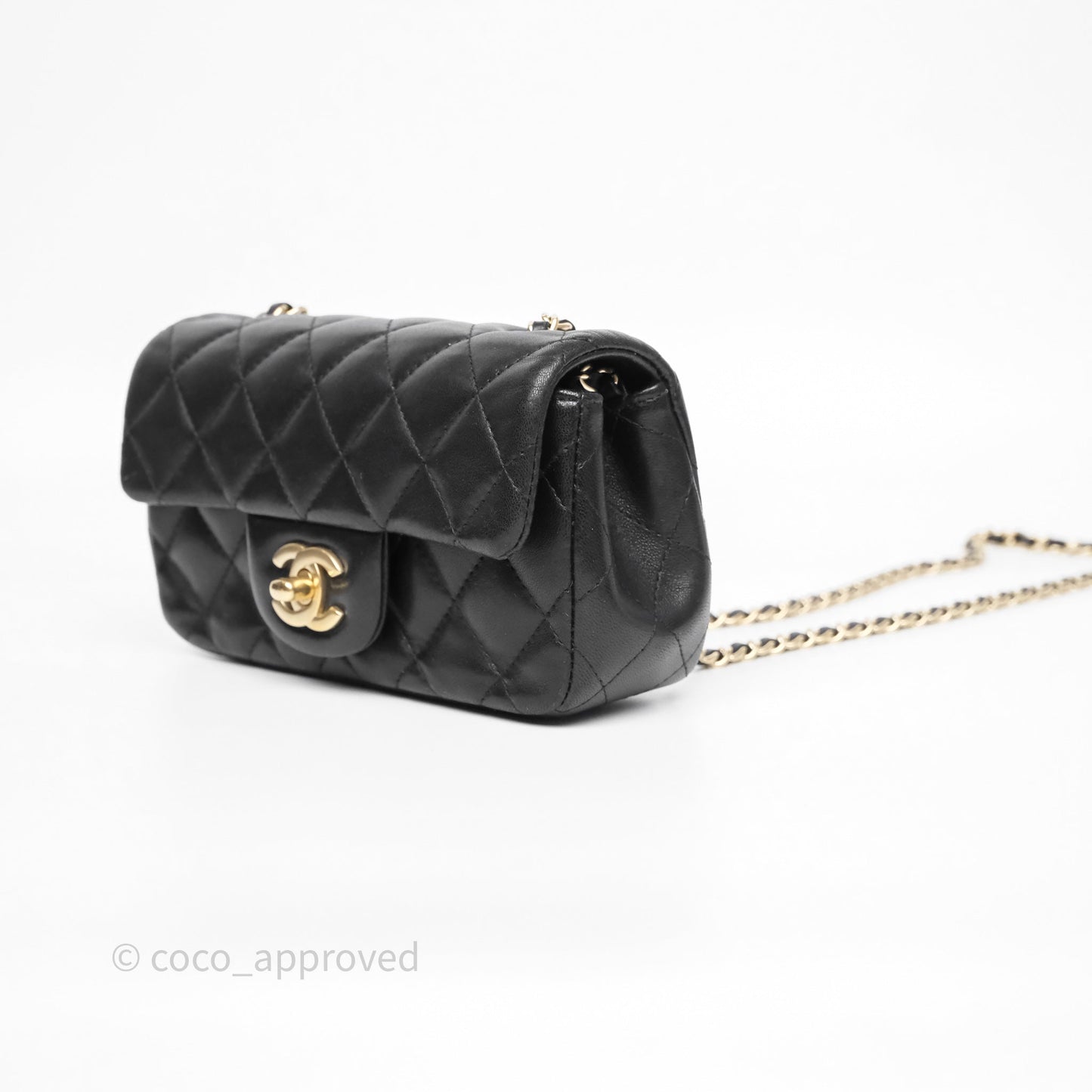 Chanel Quilted Extra Mini Rectangular Flap Black Lambskin Aged Gold Hardware