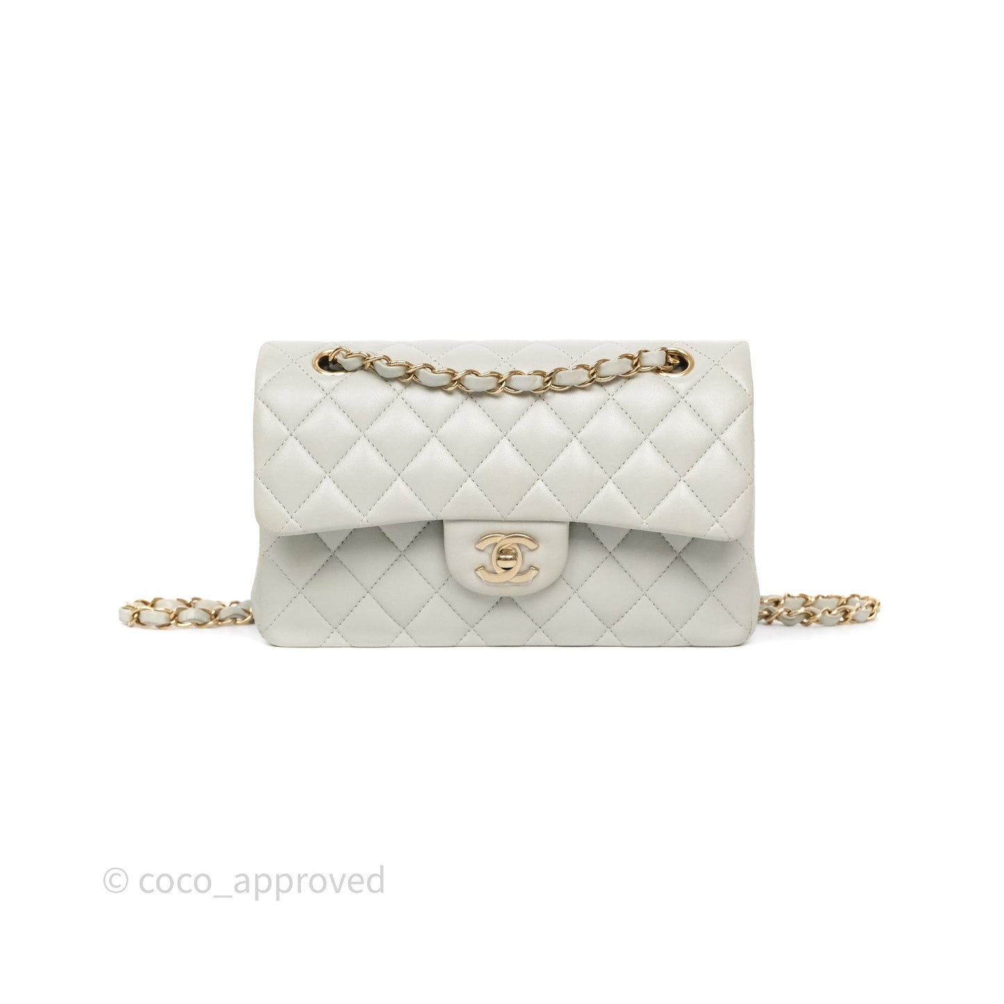 Chanel Small Classic Flap Quilted Grey Lambskin Gold Hardware
