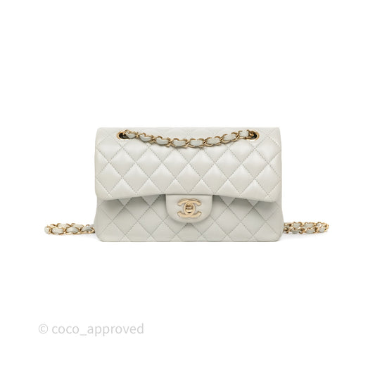 Chanel Small Classic Flap Quilted Grey Lambskin Gold Hardware