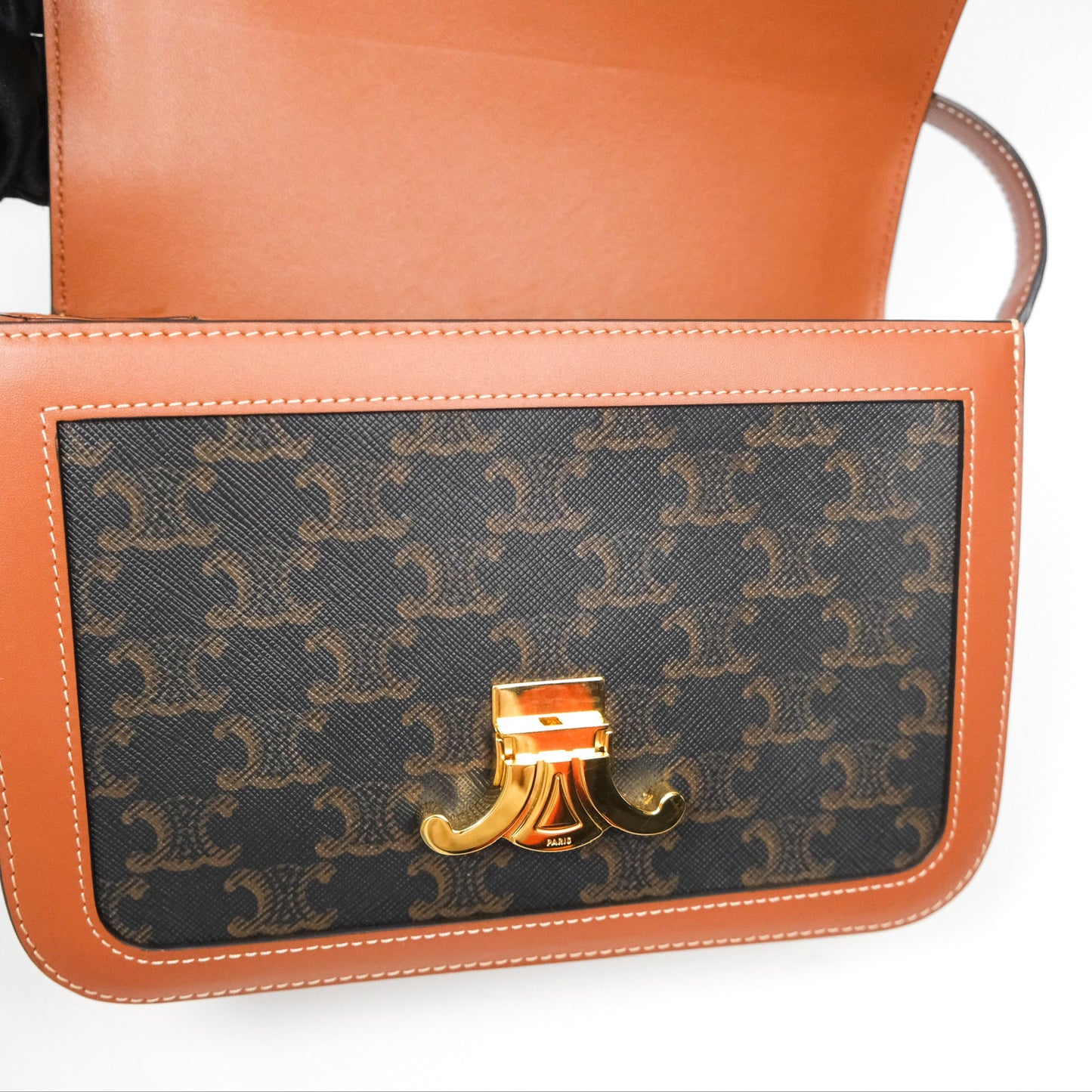 Celine Medium Triomphe Bag Triomphe Canvas Tan Calfskin