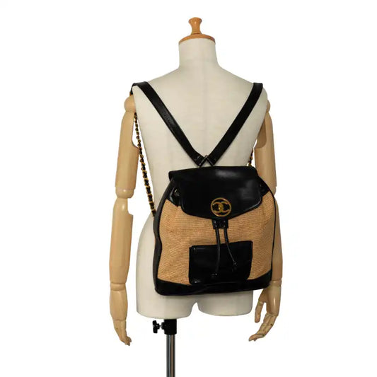 Luxury Chanel Duma Backpack Black Raffia Gold
