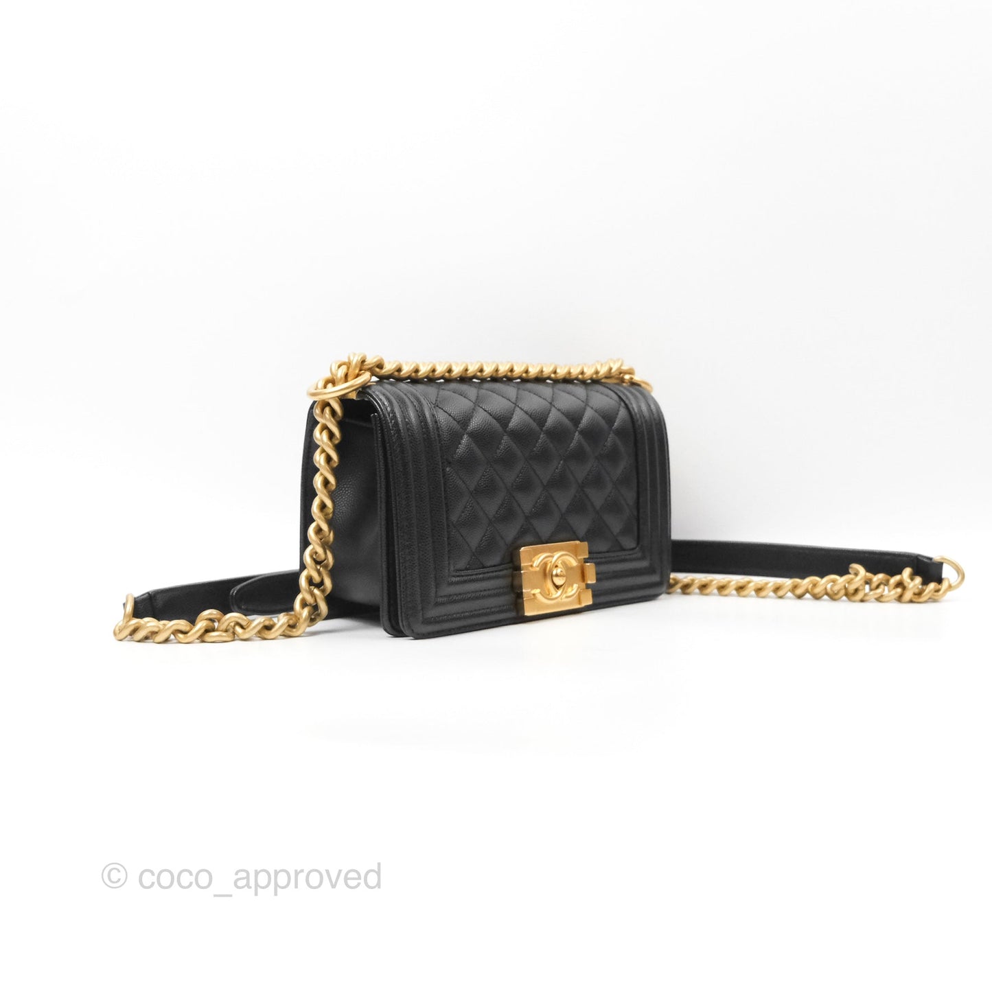 Chanel Small Quilted Boy Black Caviar Gold Hardware