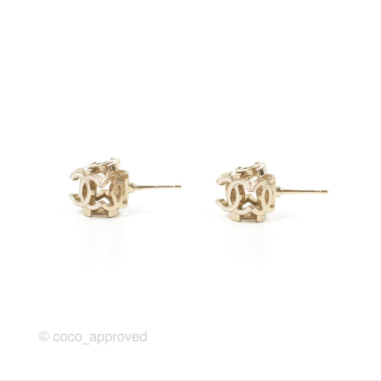 Chanel CC Gold/White Cube Earrings Gold Tone 22K