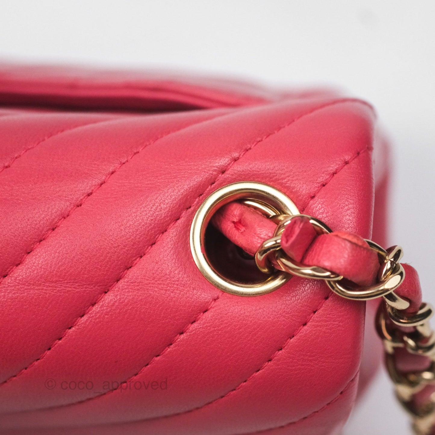 Chanel Mini Square Flap Chevron Dark Pink Lambskin Gold Hardware
