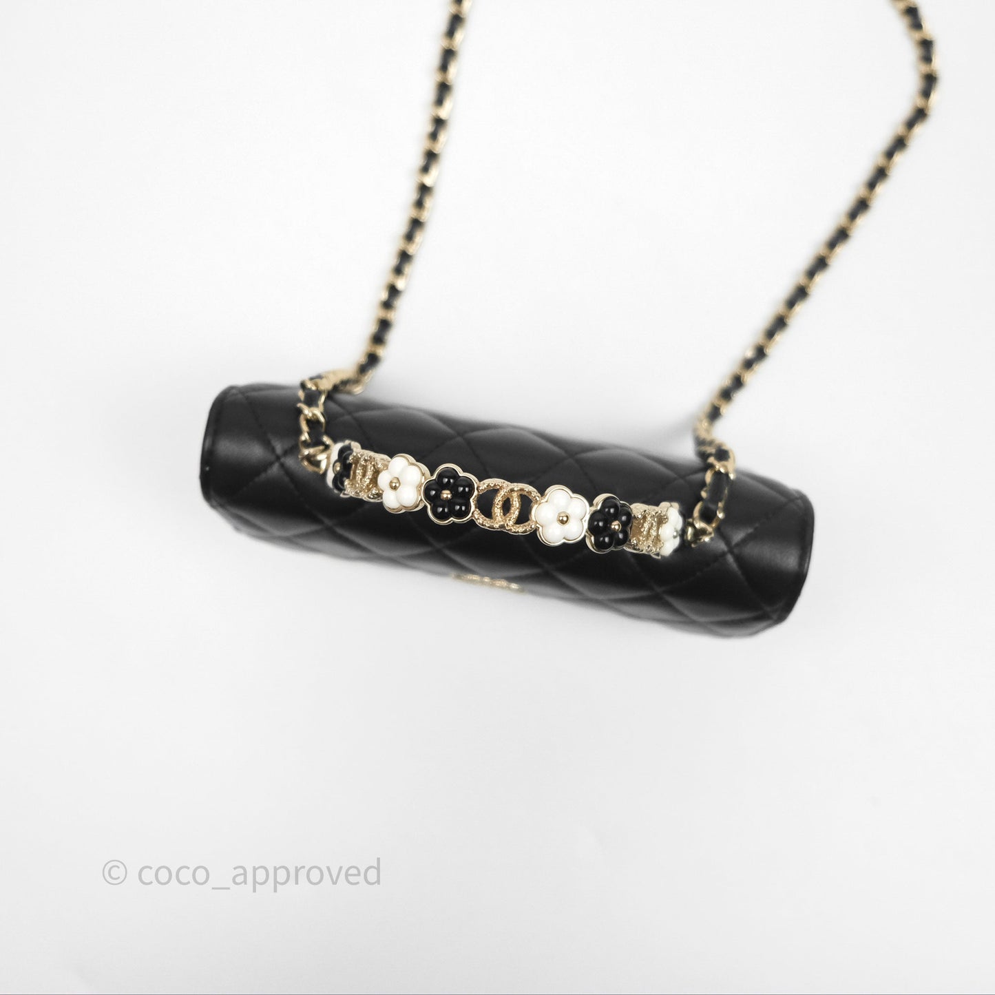 Chanel Camellia Handle Mini WOC Phone Holder with Chain Black Lambskin 23K