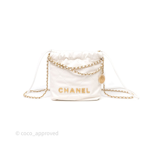 Chanel 22 Mini Bag White Calfskin Aged Gold Hardware