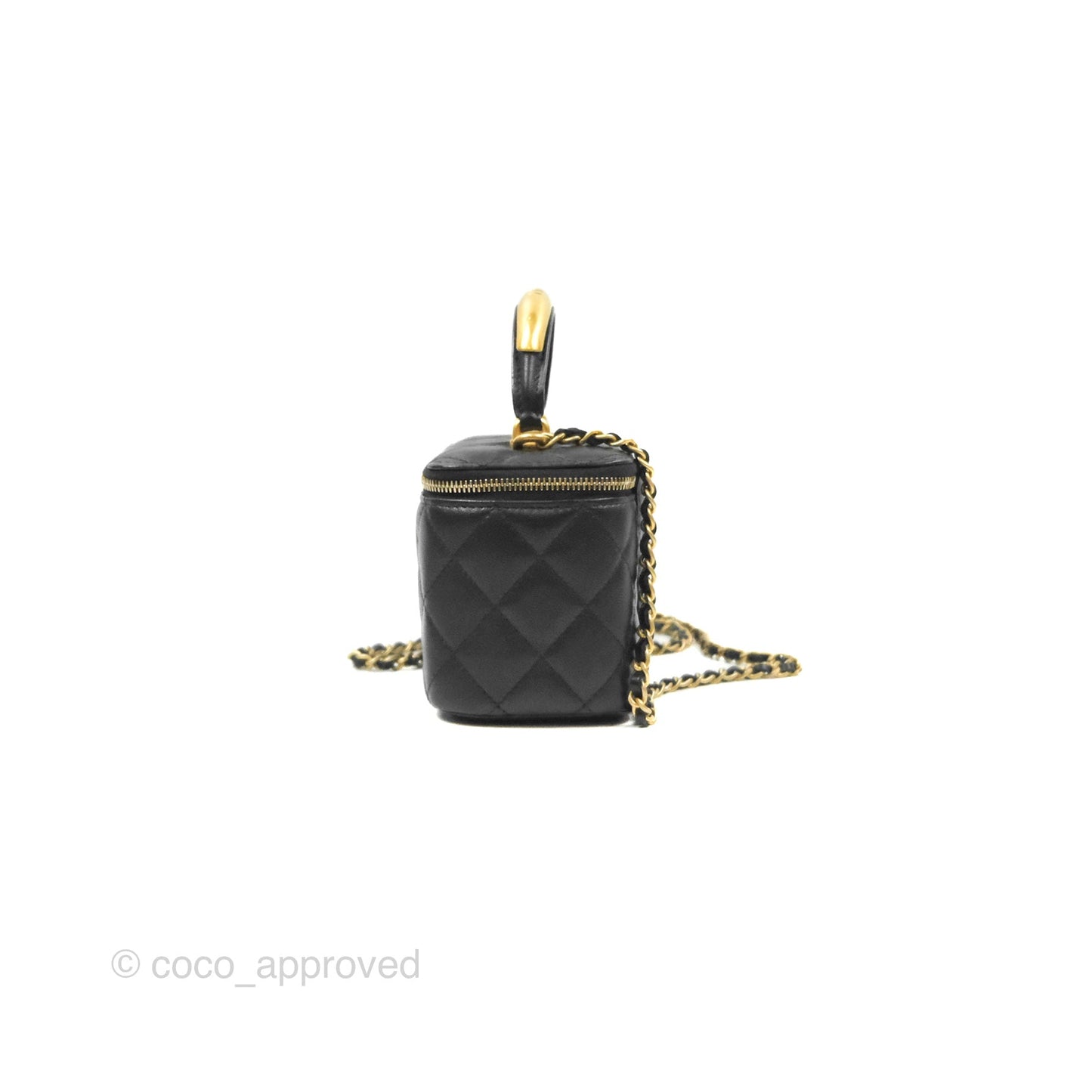 Chanel Vanity Rectangular Metal Top Handle Black Lambskin Aged Gold Hardware 22B