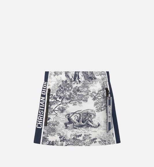 Luxury Dioriviera Skort White And Blue Technical Taffeta Jacquard With Toile De Jouy Sauvage Motif