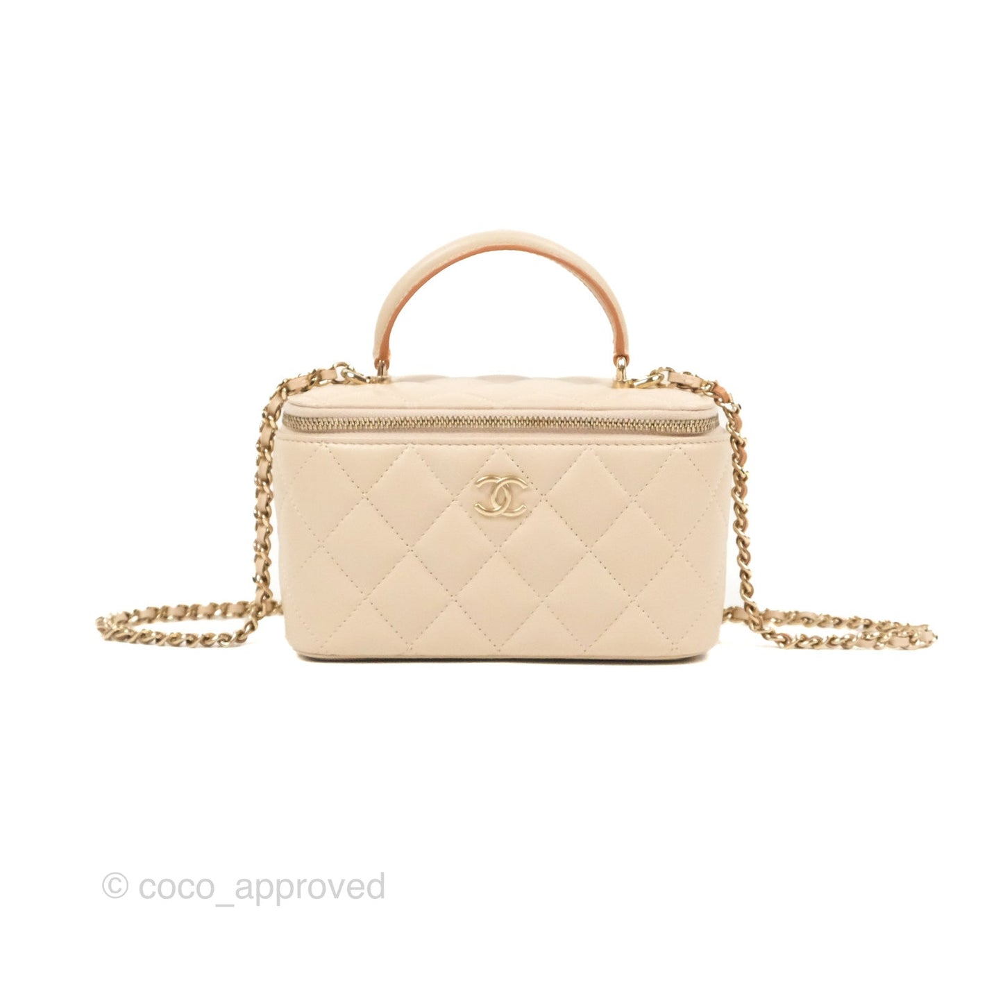 Chanel Vanity Rectangular Top Handle Ecru/Beige Lambskin Gold Hardware 23P