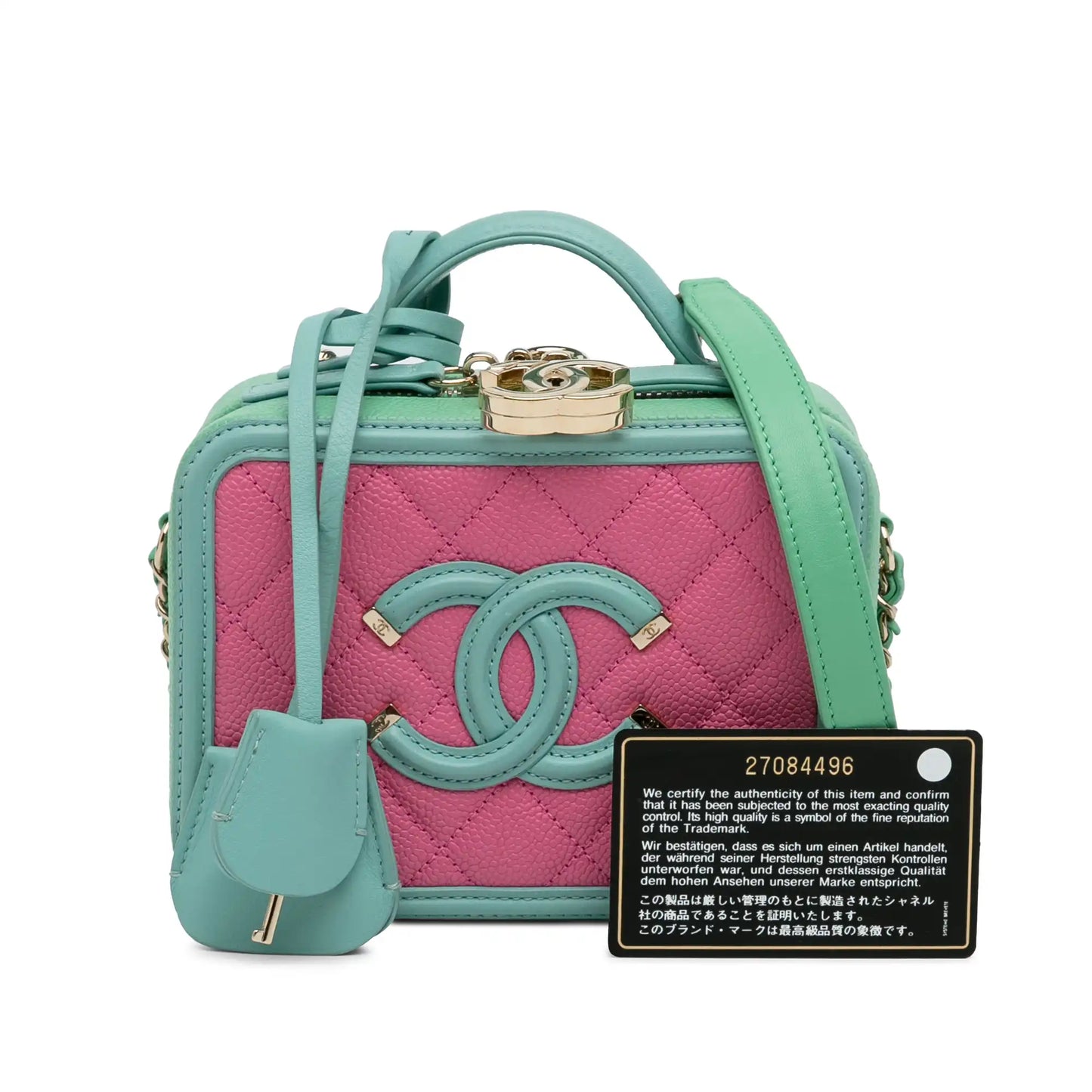 Luxury Chanel CC Filigree Vanity Case Pink Caviar Gold