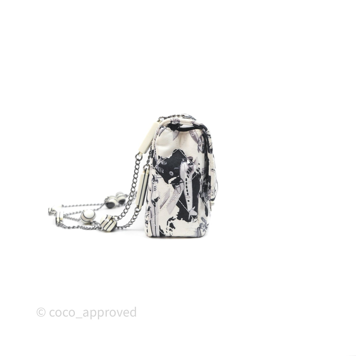 Chanel Quilted Airplane Printed Shoulder Flap Bag Canvas White