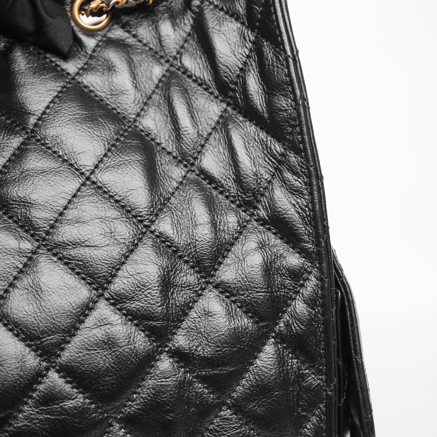 Chanel 25 Medium Black Crumpled Calfskin Aged Gold Hardware
