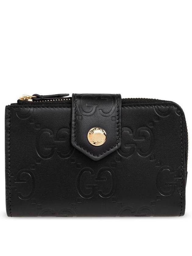 Luxury Gucci Trending 2025 GG Snap Button Leather Medium Card Wallet Black